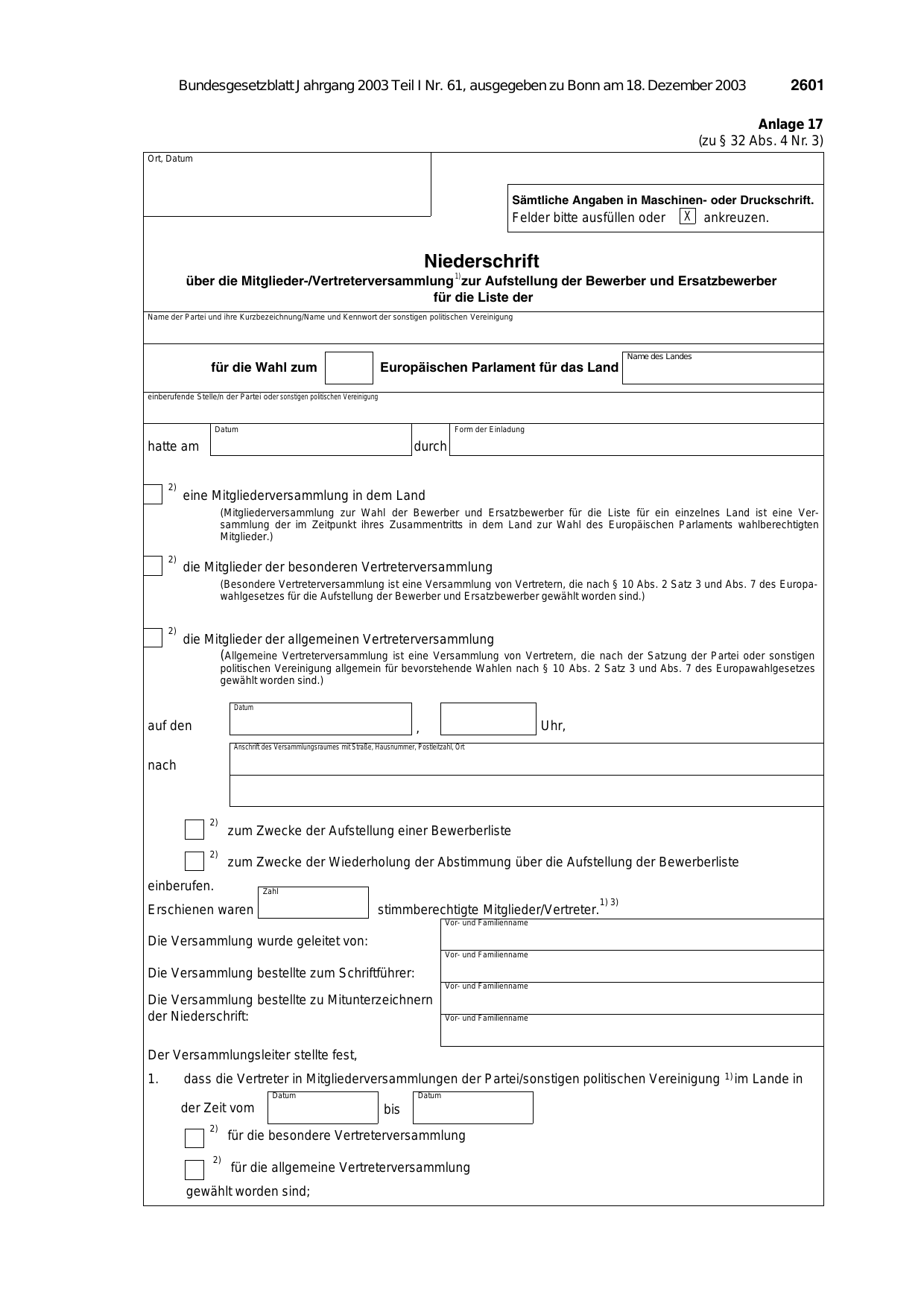 BGBl. 2003, Seite 2601 — Originalseite als Abbildung