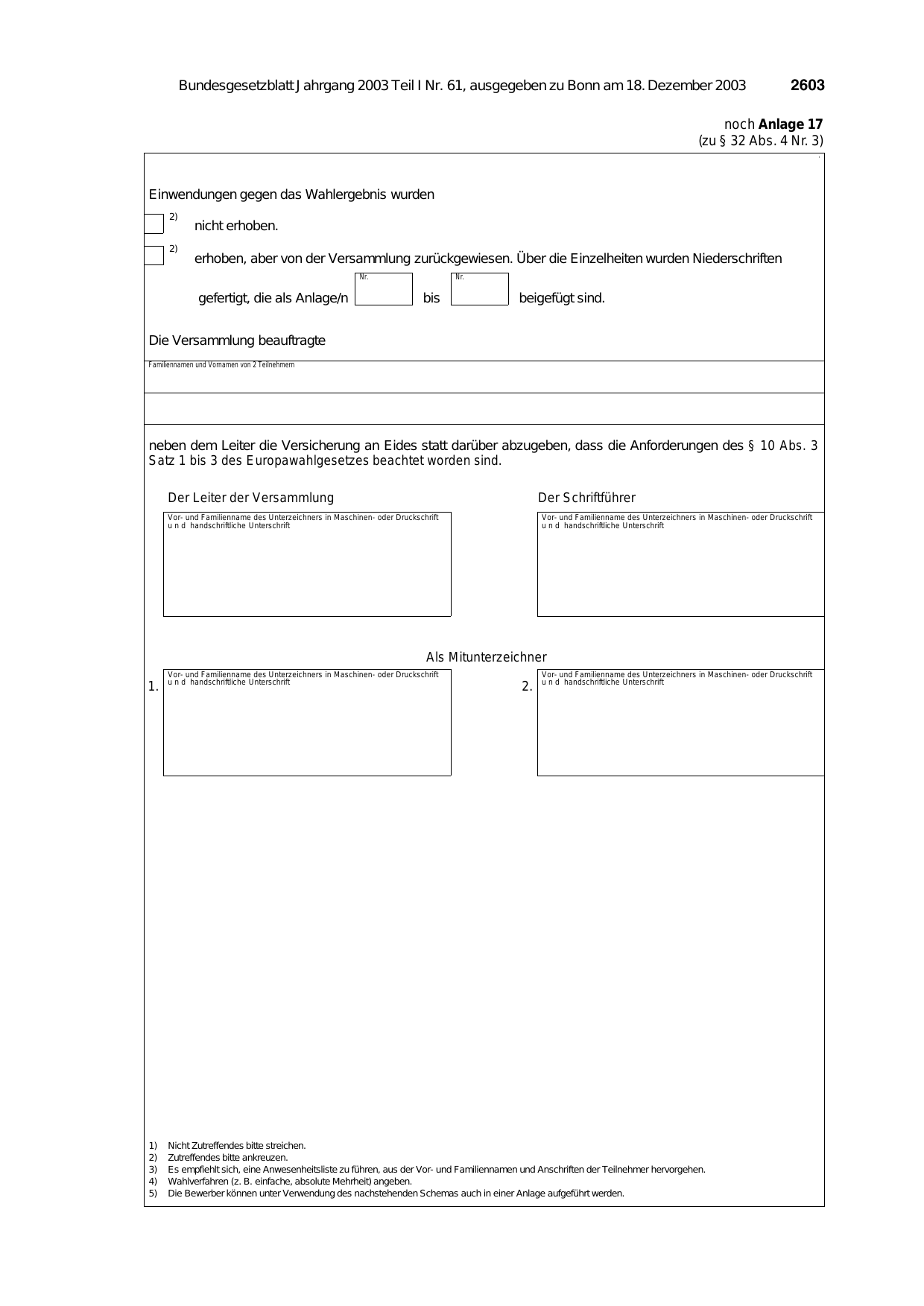 BGBl. 2003, Seite 2603 — Originalseite als Abbildung
