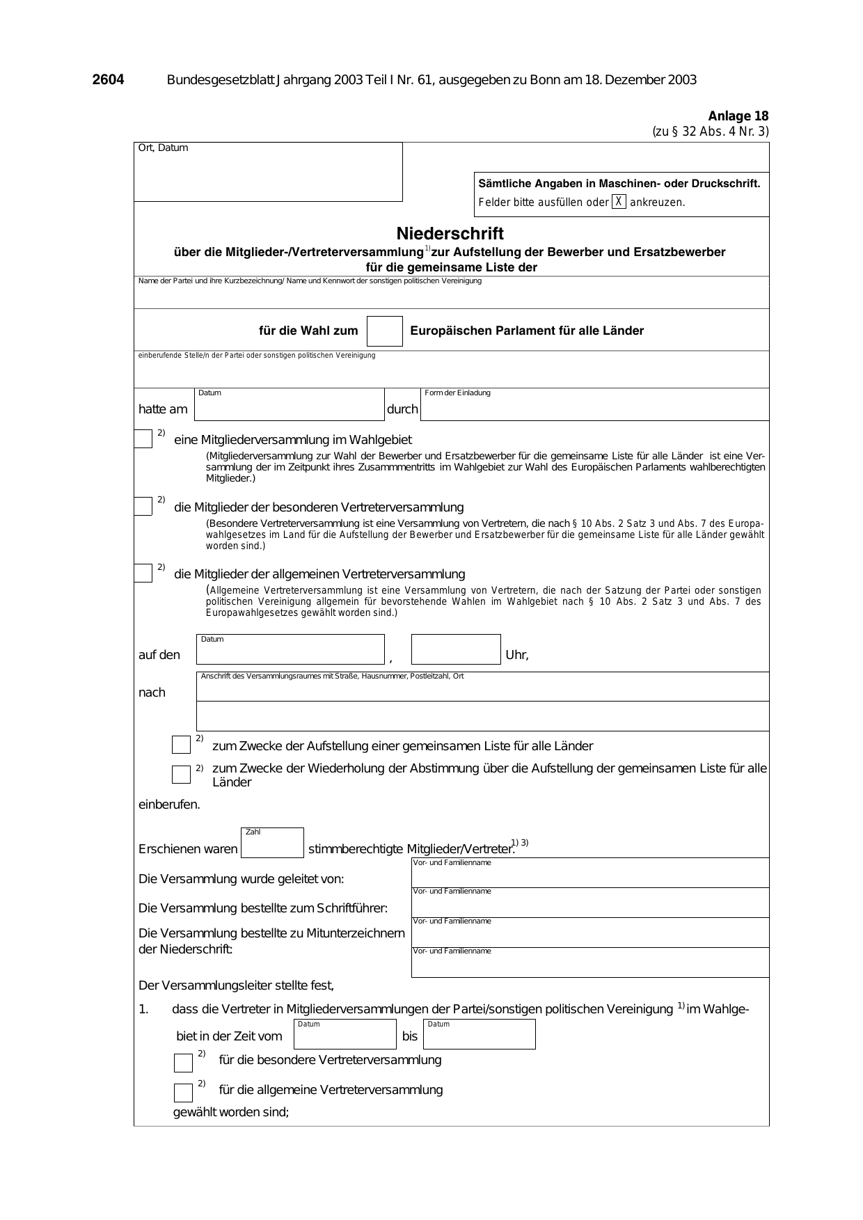 BGBl. 2003, Seite 2604 — Originalseite als Abbildung
