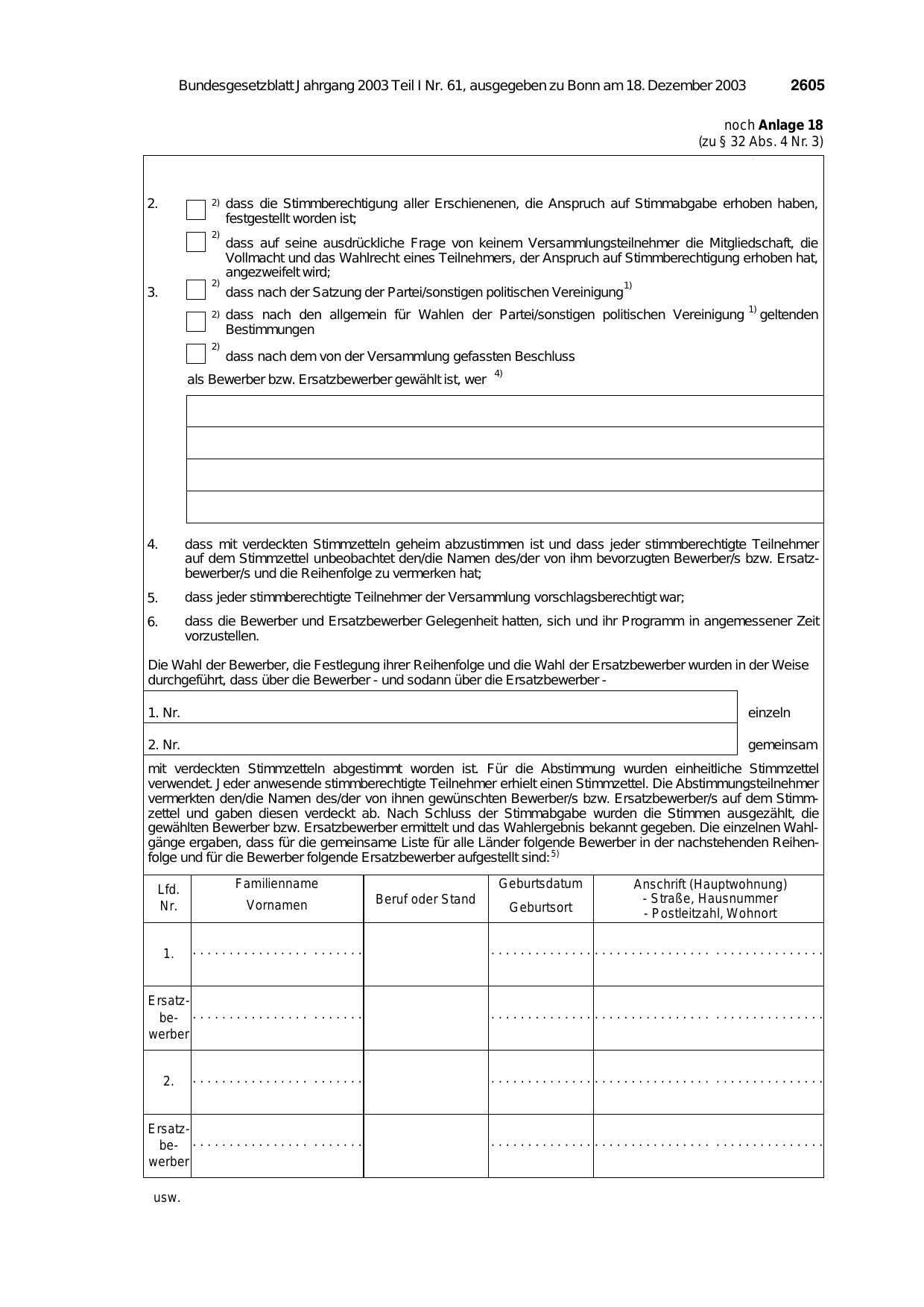 BGBl. 2003, Seite 2605 — Originalseite als Abbildung