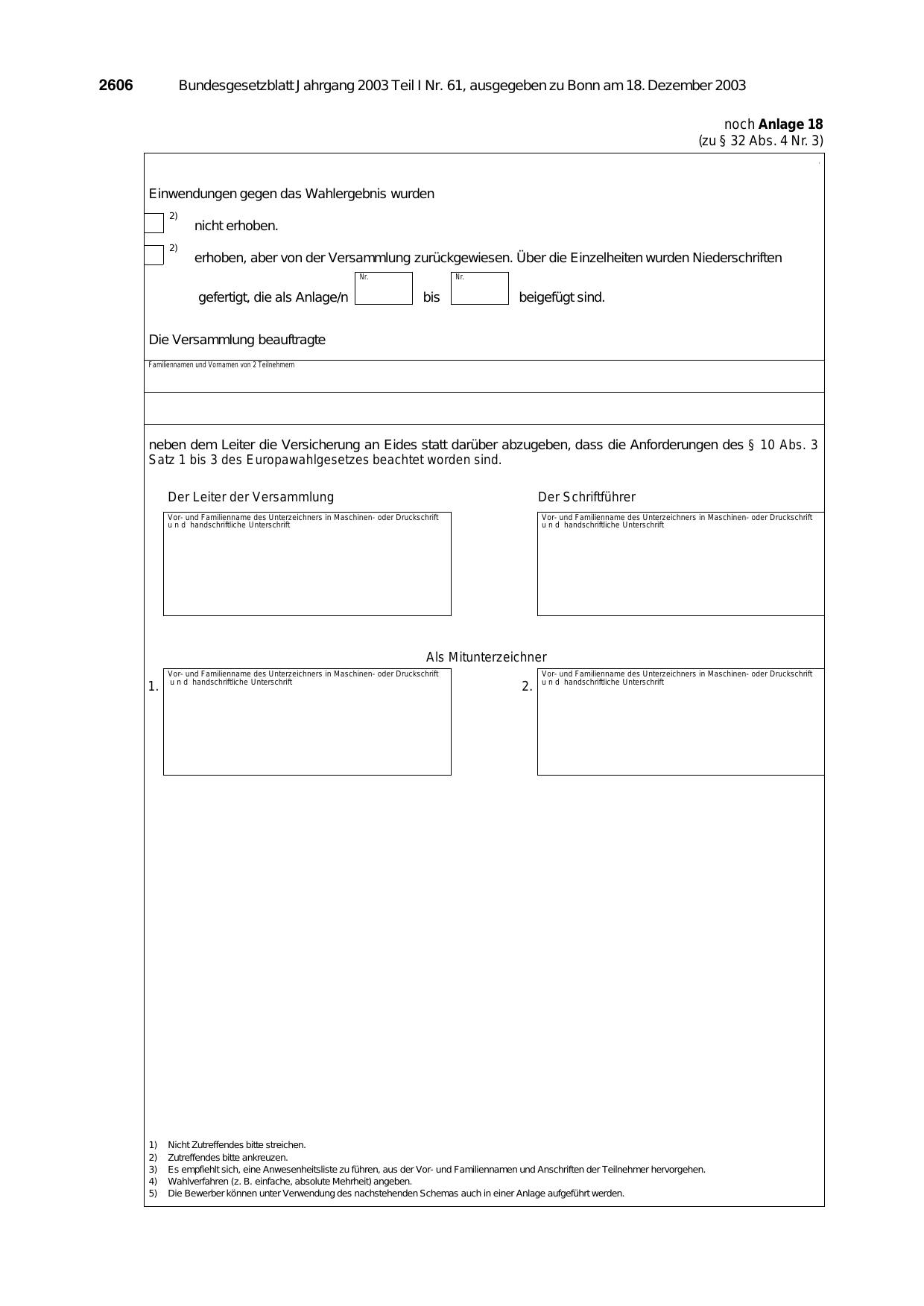 BGBl. 2003, Seite 2606 — Originalseite als Abbildung