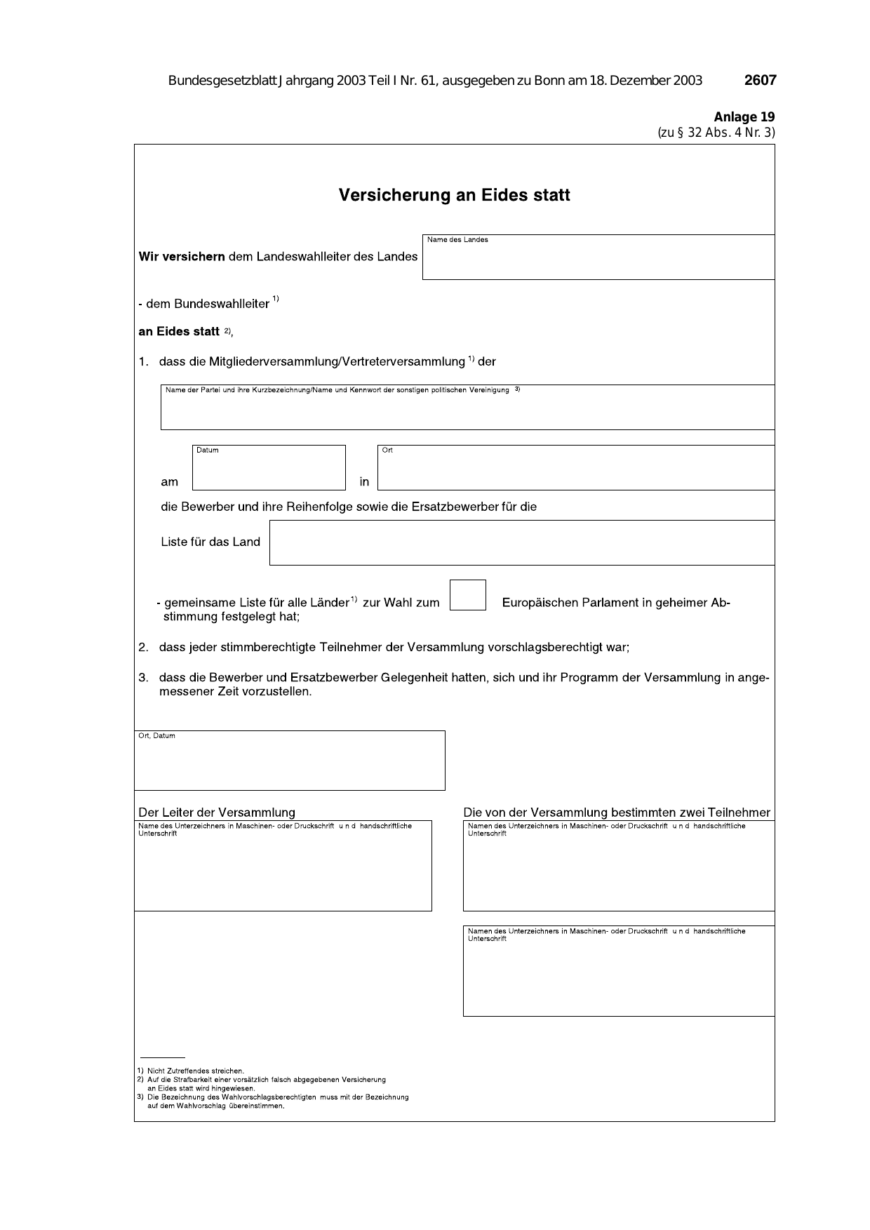 BGBl. 2003, Seite 2607 — Originalseite als Abbildung