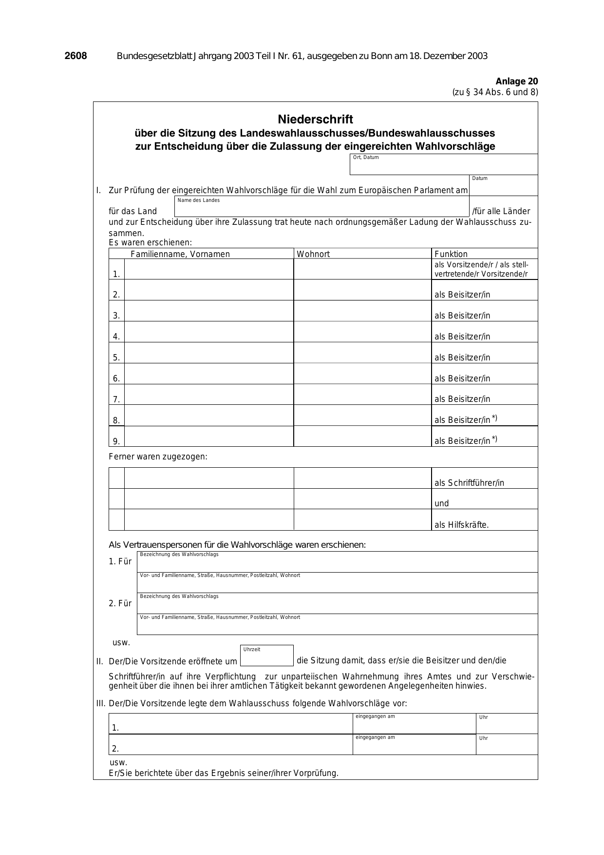 BGBl. 2003, Seite 2608 — Originalseite als Abbildung