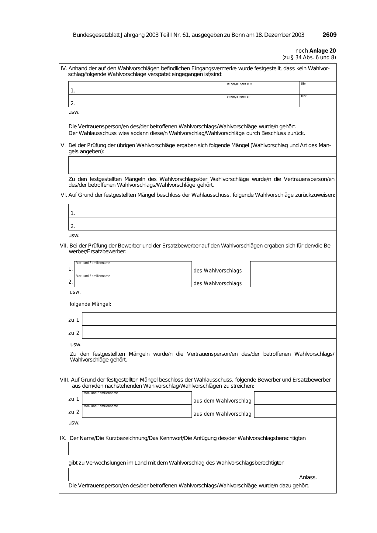 BGBl. 2003, Seite 2609 — Originalseite als Abbildung