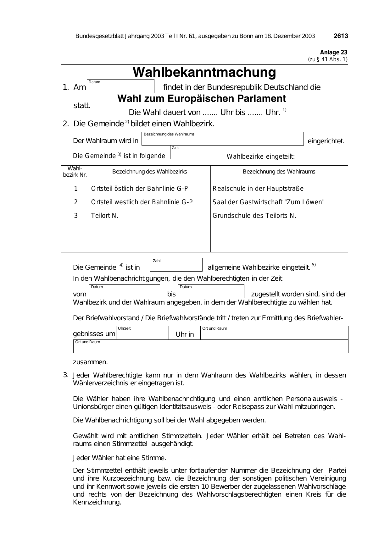 BGBl. 2003, Seite 2613 — Originalseite als Abbildung