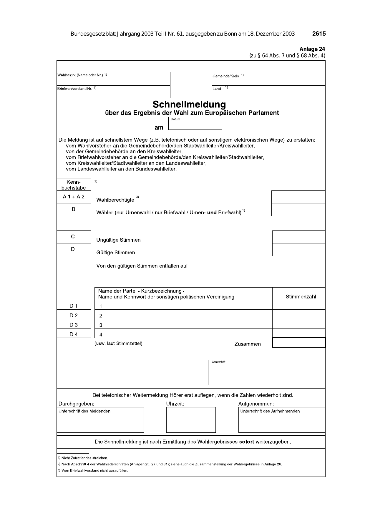 BGBl. 2003, Seite 2615 — Originalseite als Abbildung