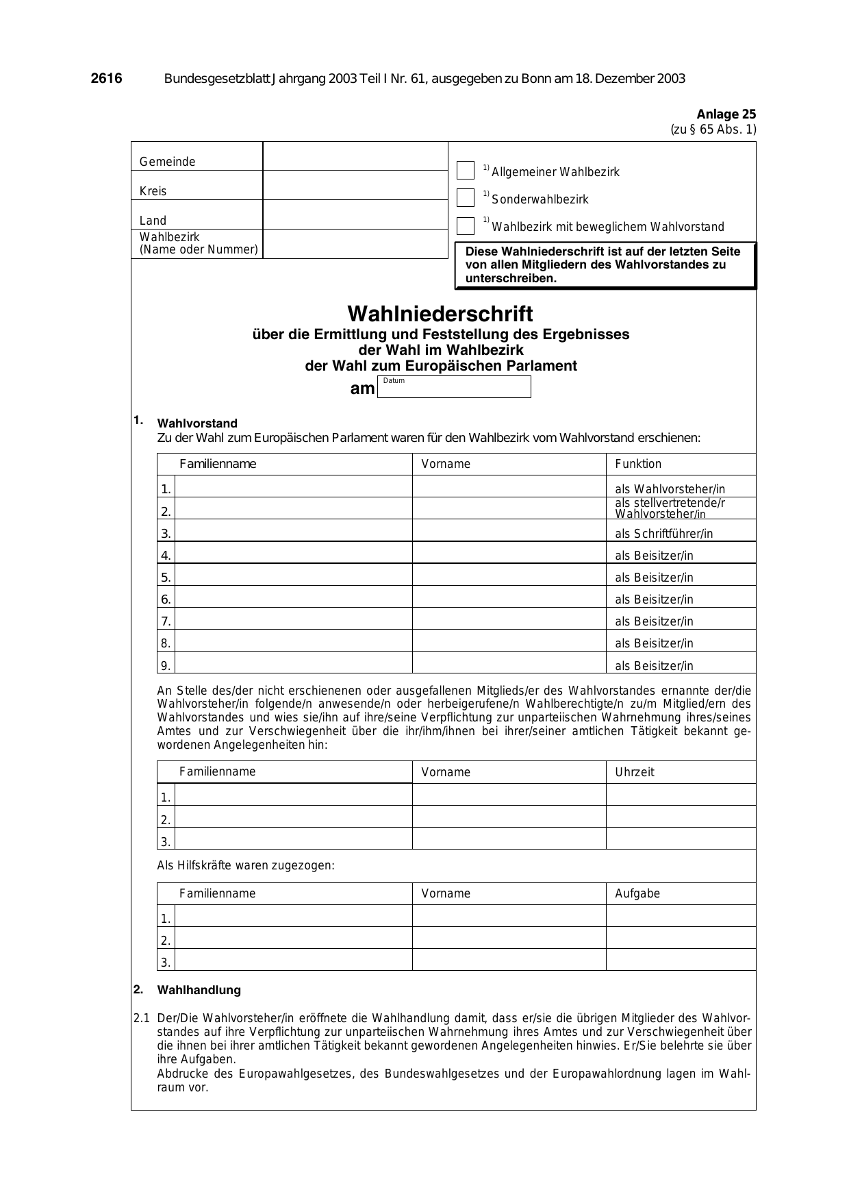 BGBl. 2003, Seite 2616 — Originalseite als Abbildung