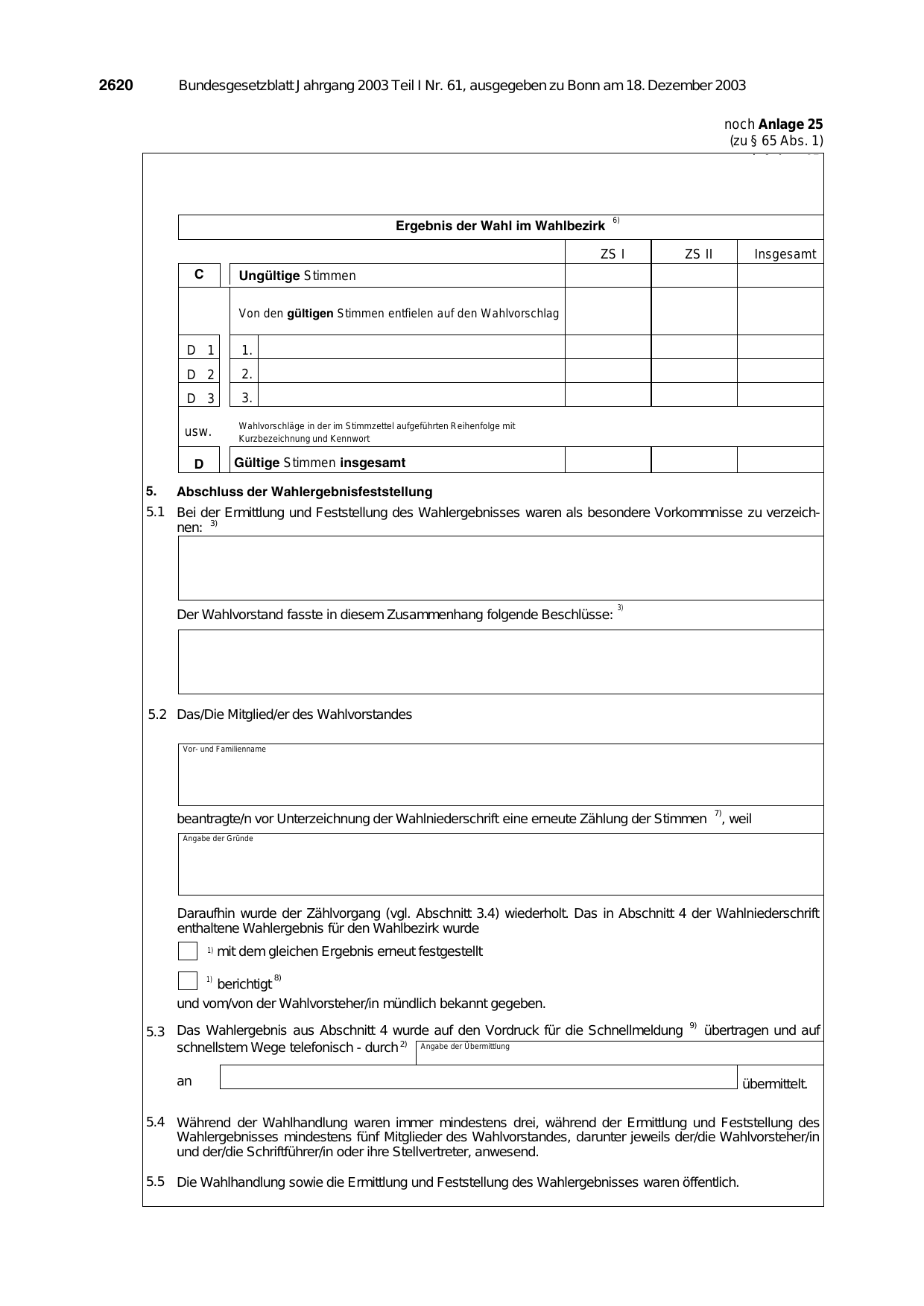BGBl. 2003, Seite 2620 — Originalseite als Abbildung
