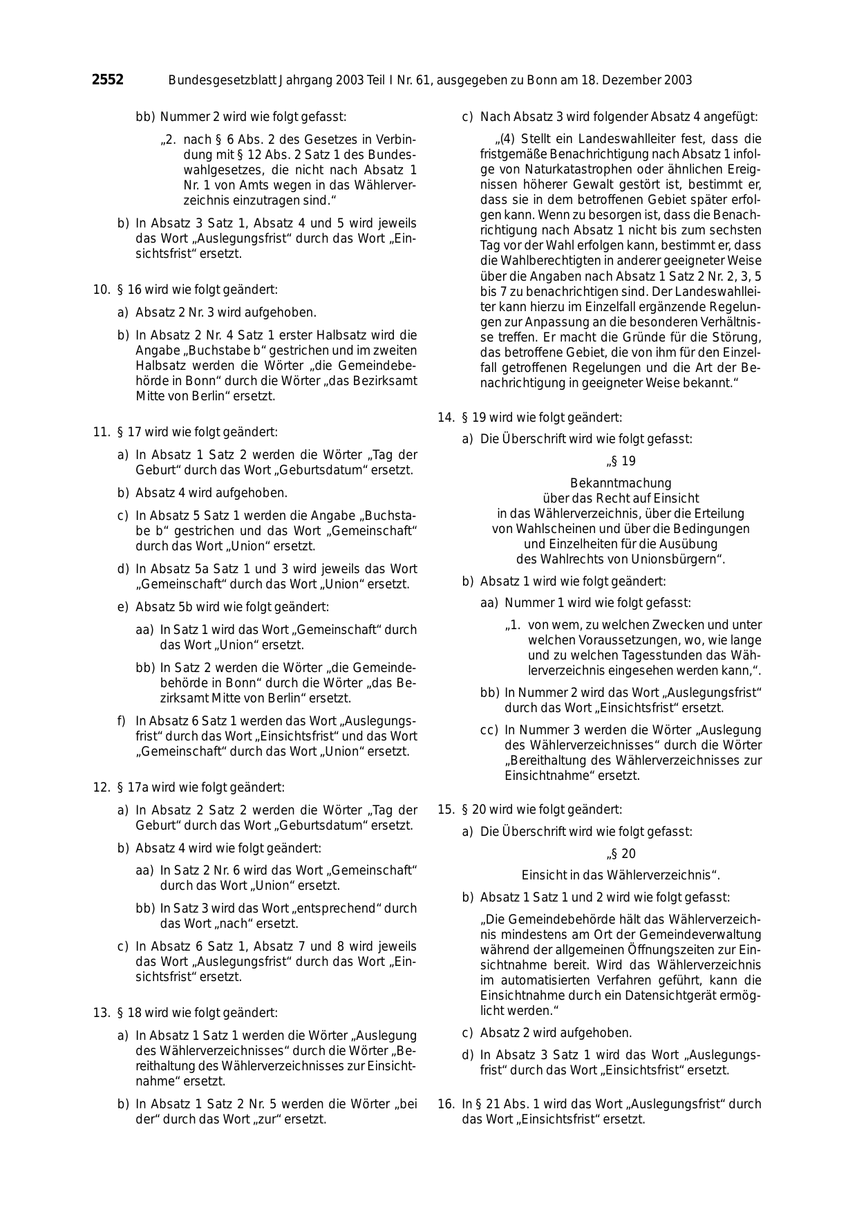 BGBl. 2003, Seite 2552 — Originalseite als Abbildung