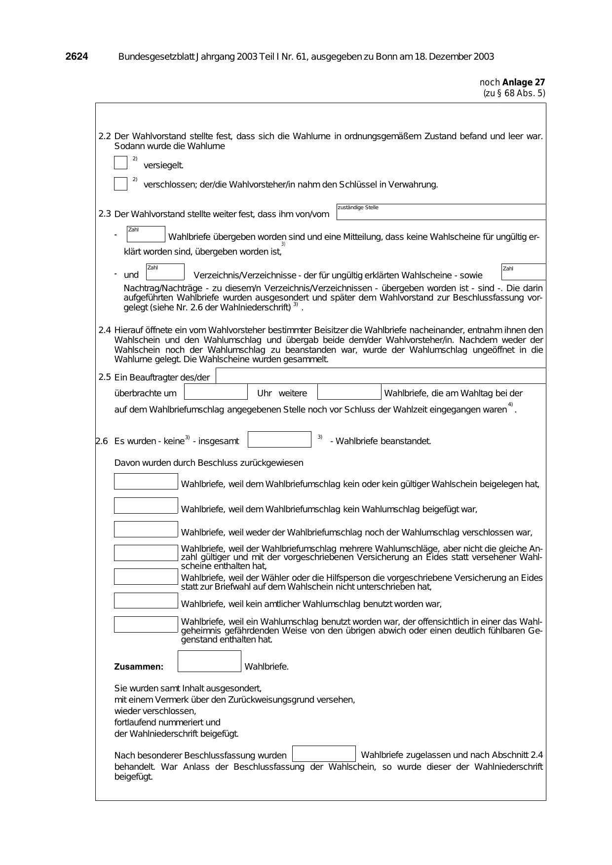 BGBl. 2003, Seite 2624 — Originalseite als Abbildung