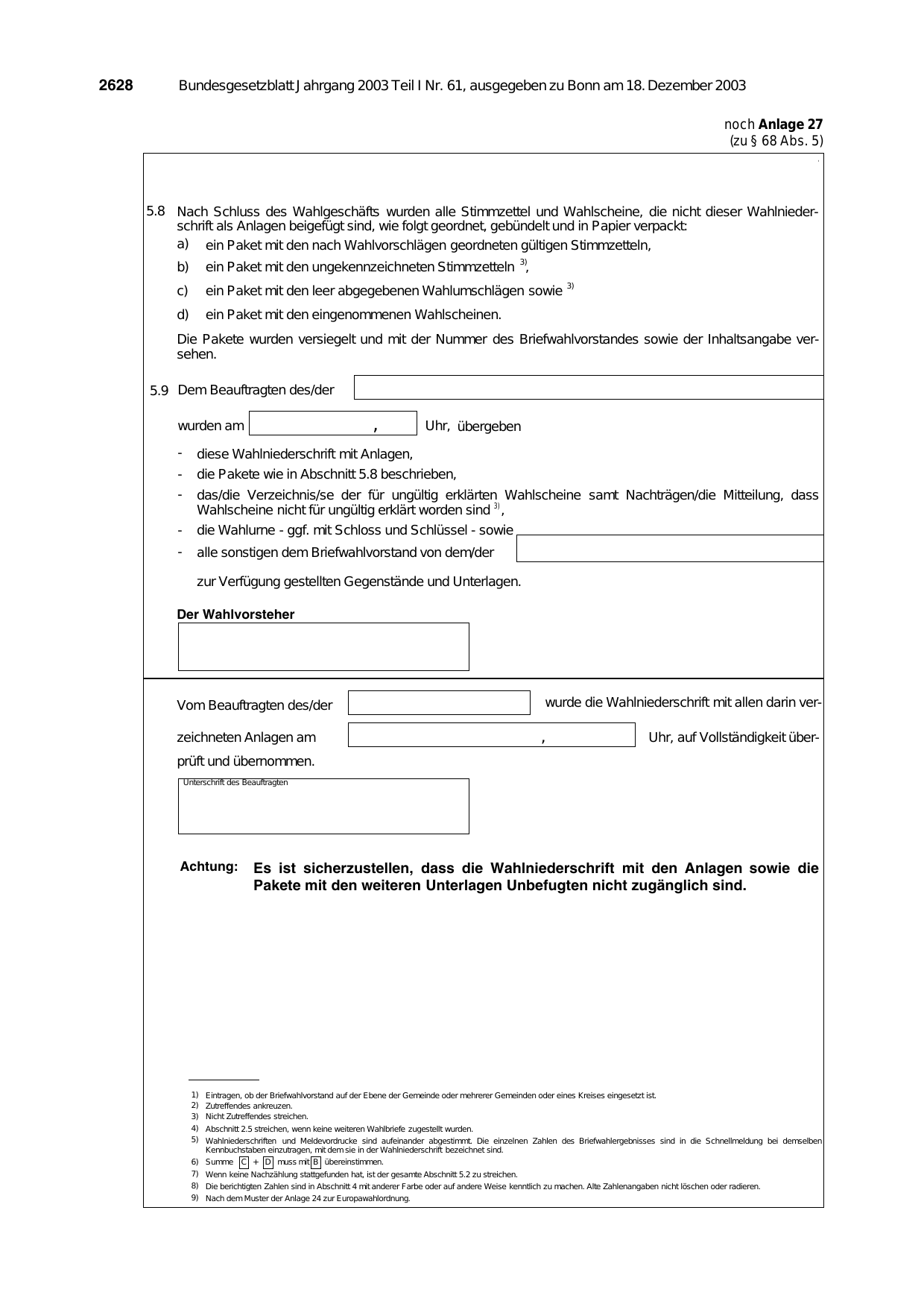BGBl. 2003, Seite 2628 — Originalseite als Abbildung