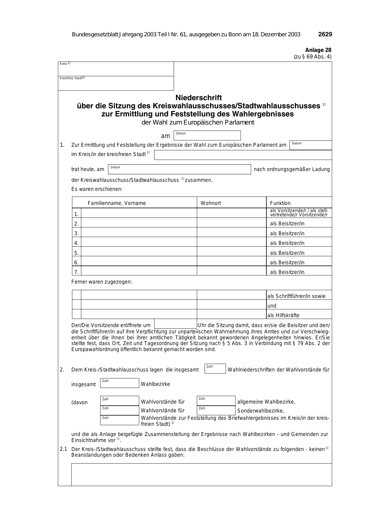 BGBl. 2003, Seite 2629 — Originalseite als Abbildung