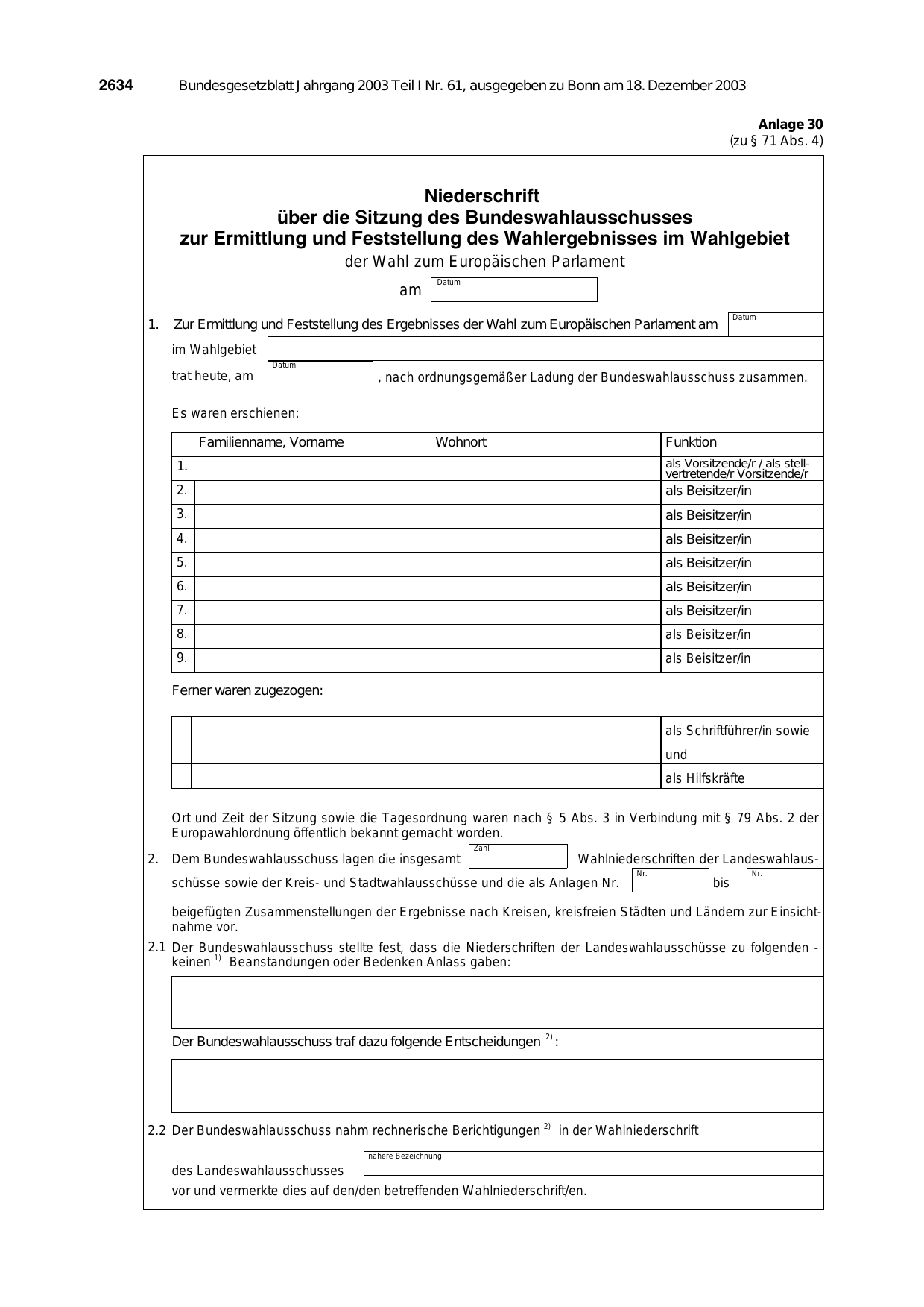 BGBl. 2003, Seite 2634 — Originalseite als Abbildung