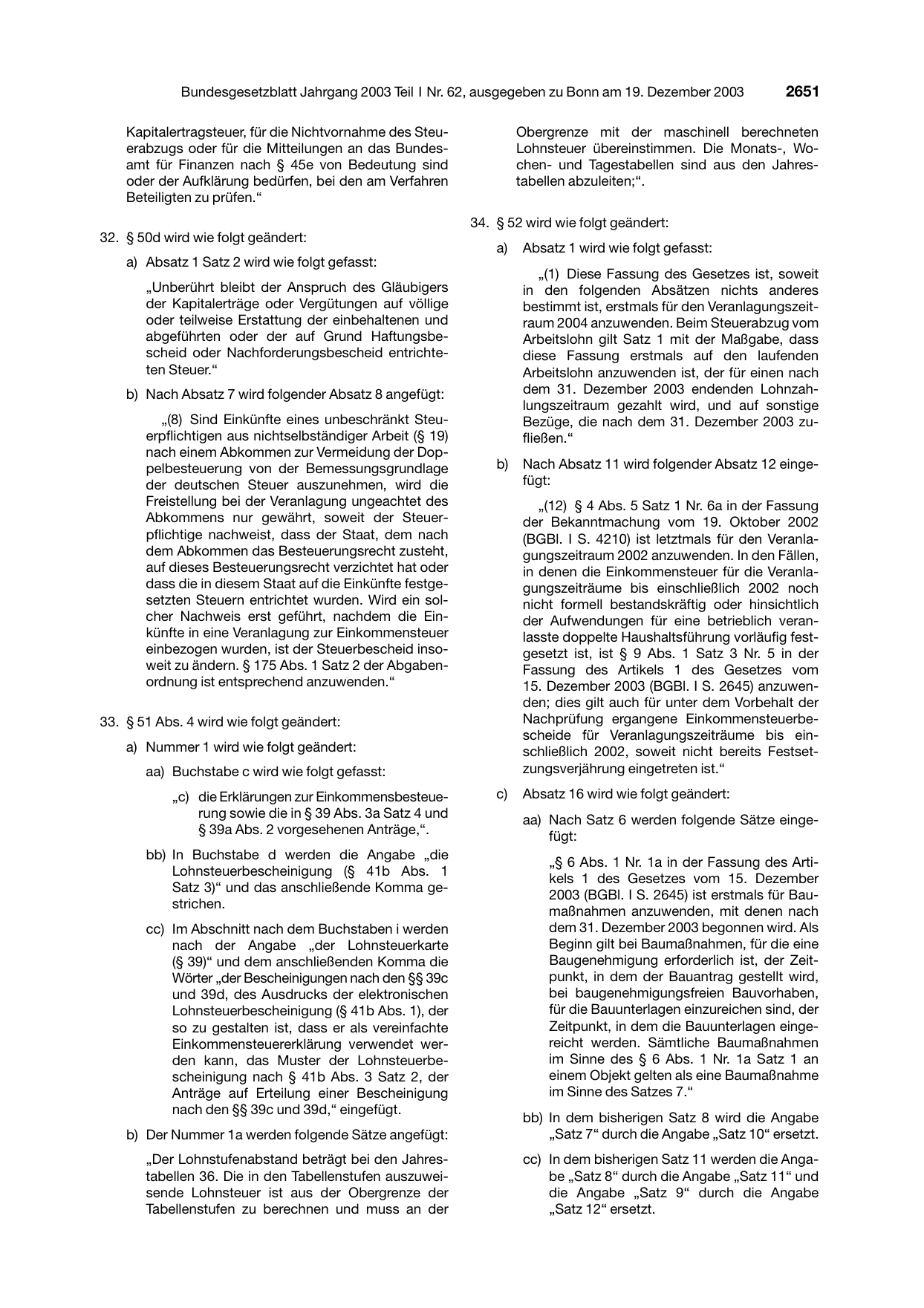 BGBl. 2003, Seite 2651 — Originalseite als Abbildung
