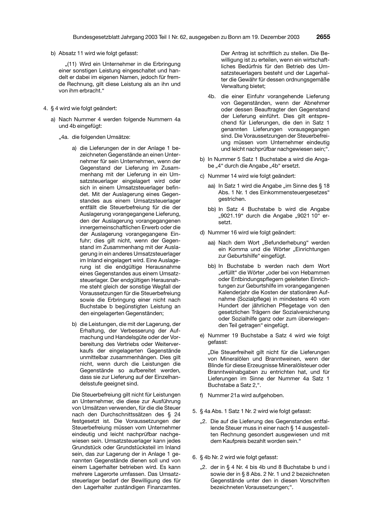 BGBl. 2003, Seite 2655 — Originalseite als Abbildung