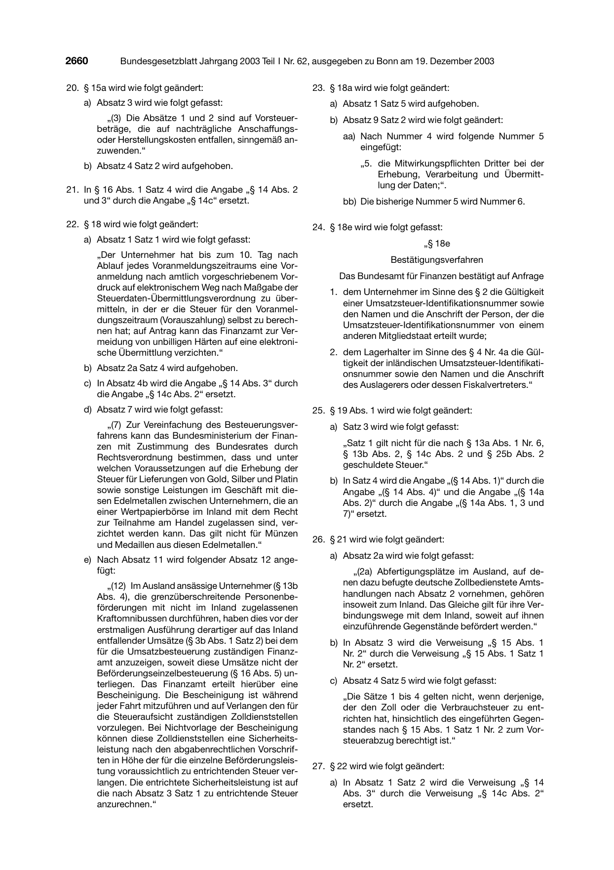 BGBl. 2003, Seite 2660 — Originalseite als Abbildung
