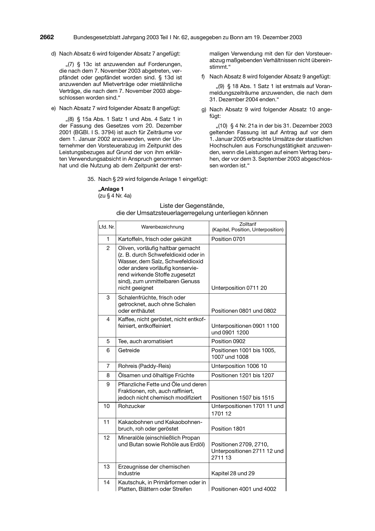 BGBl. 2003, Seite 2662 — Originalseite als Abbildung