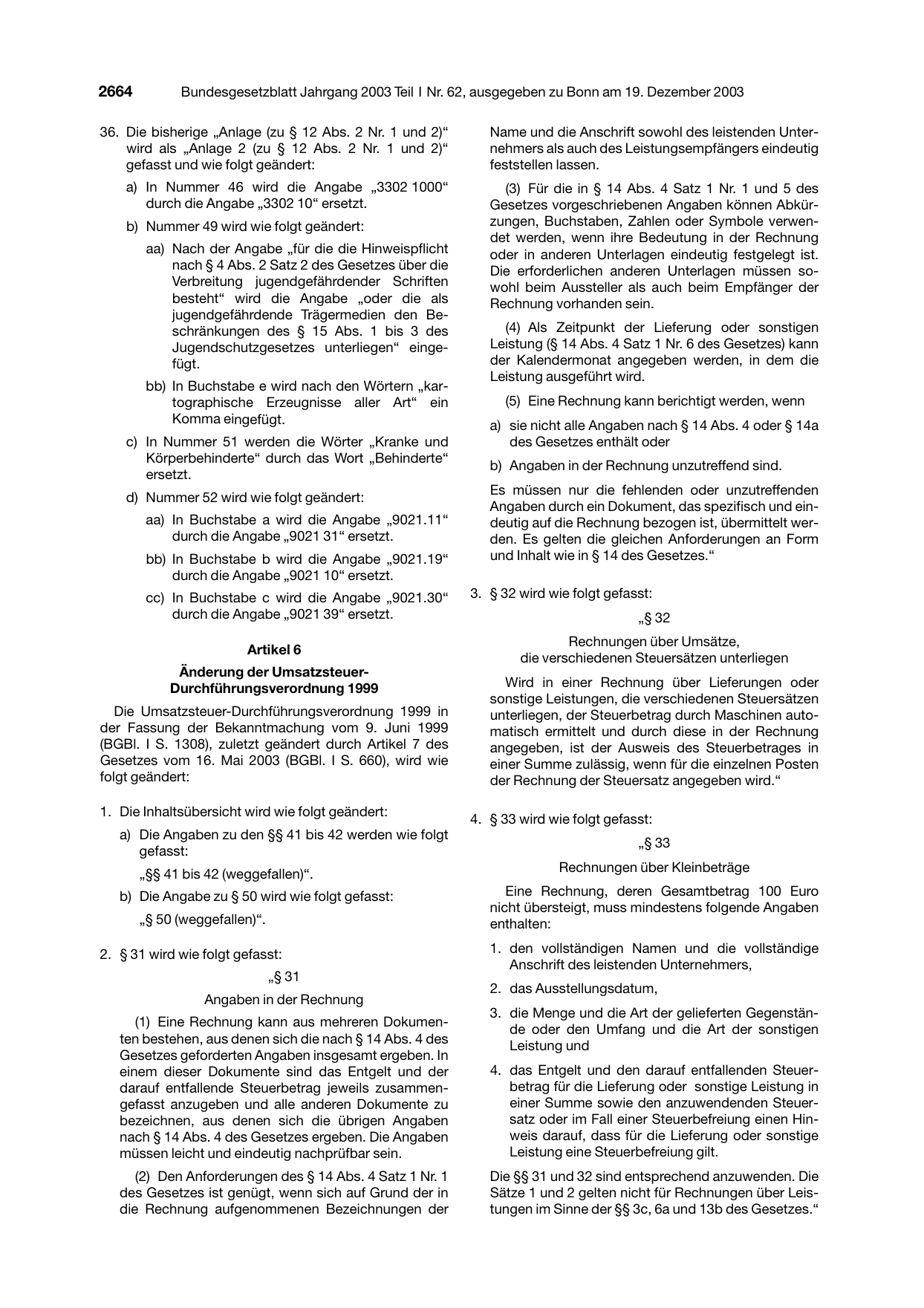 BGBl. 2003, Seite 2664 — Originalseite als Abbildung