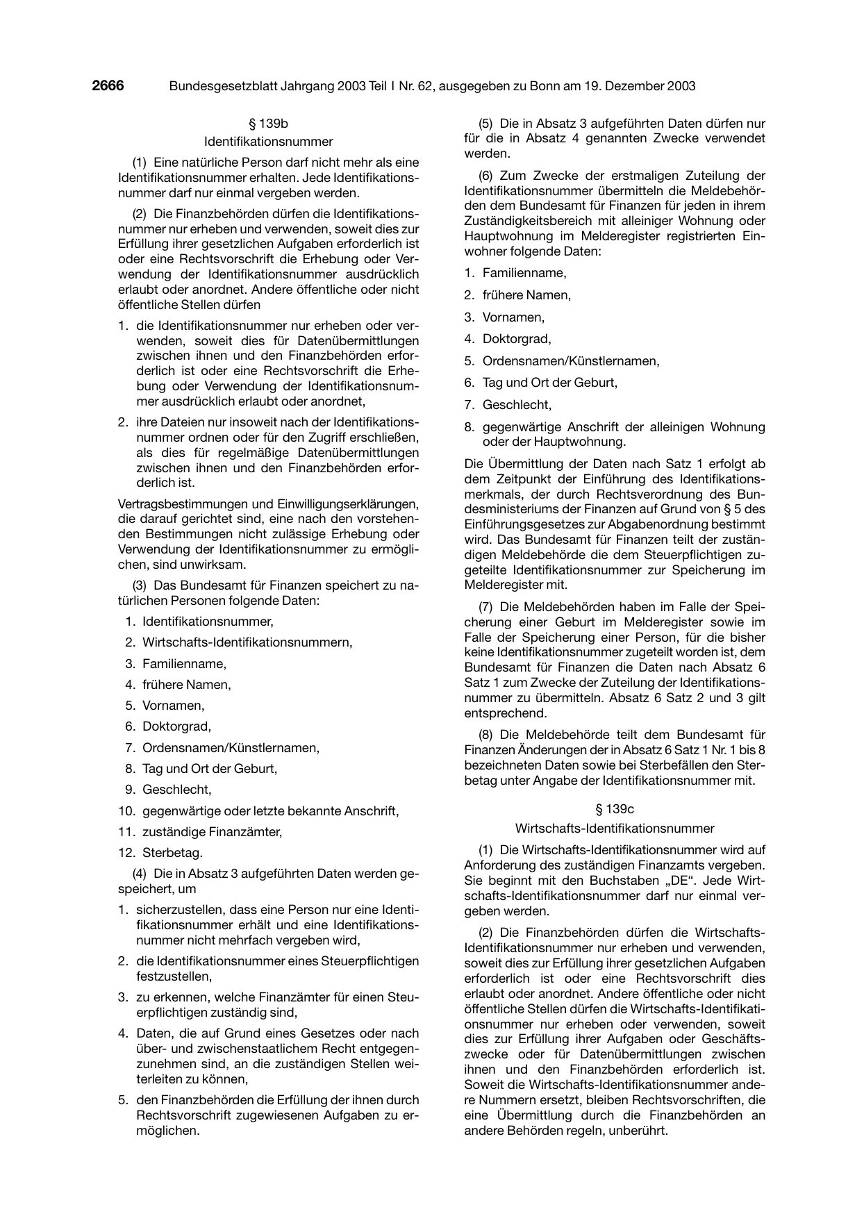 BGBl. 2003, Seite 2666 — Originalseite als Abbildung