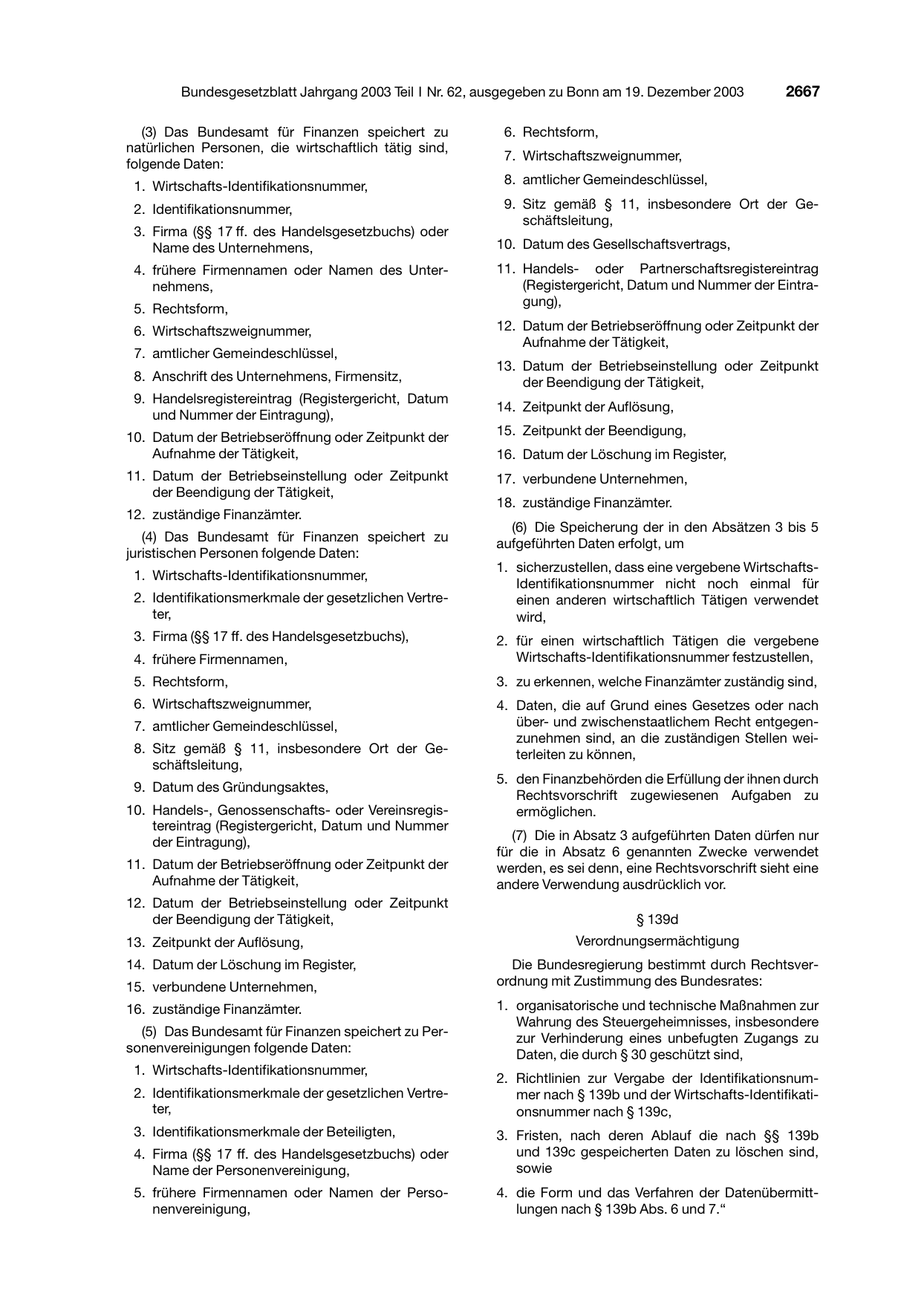 BGBl. 2003, Seite 2667 — Originalseite als Abbildung