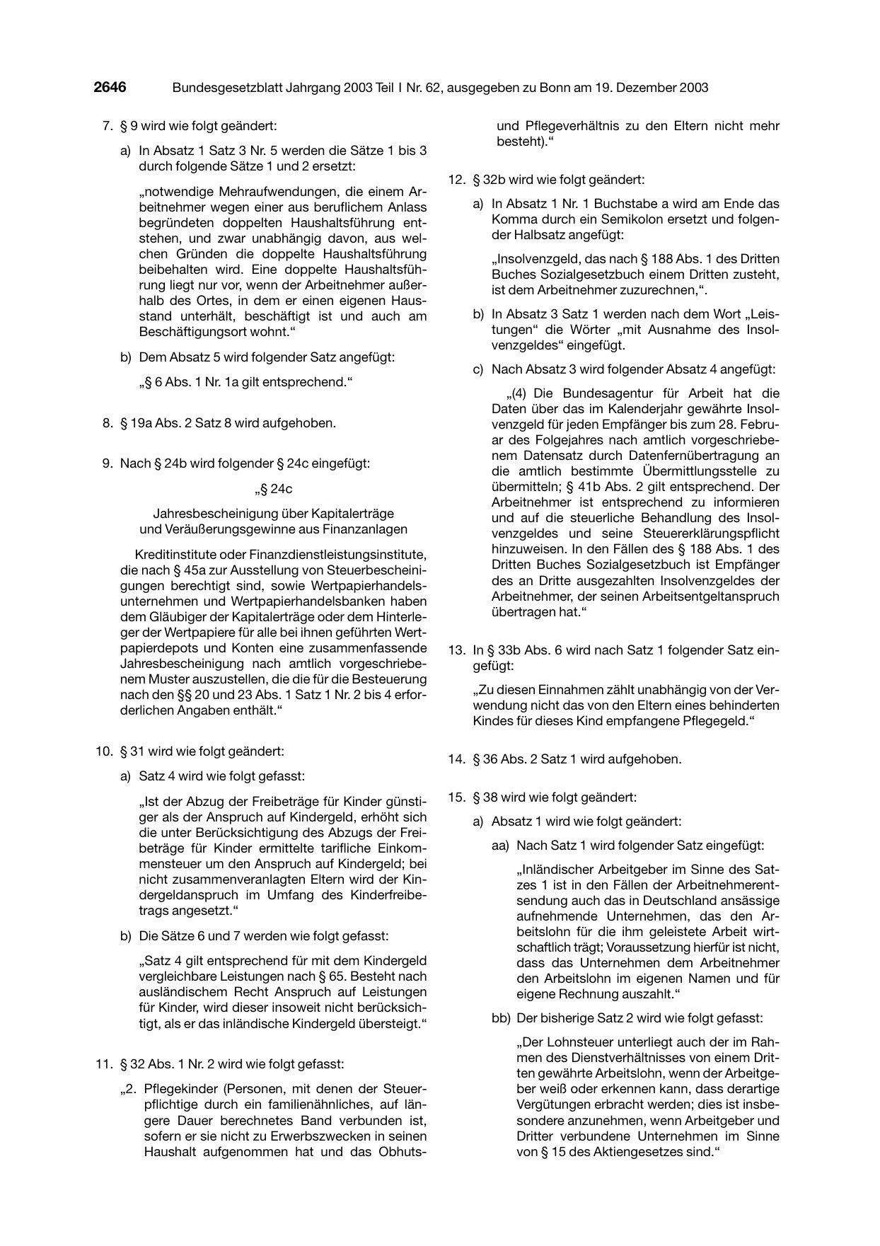 BGBl. 2003, Seite 2646 — Originalseite als Abbildung