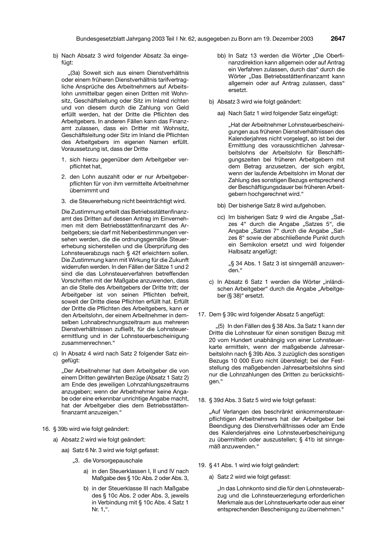 BGBl. 2003, Seite 2647 — Originalseite als Abbildung