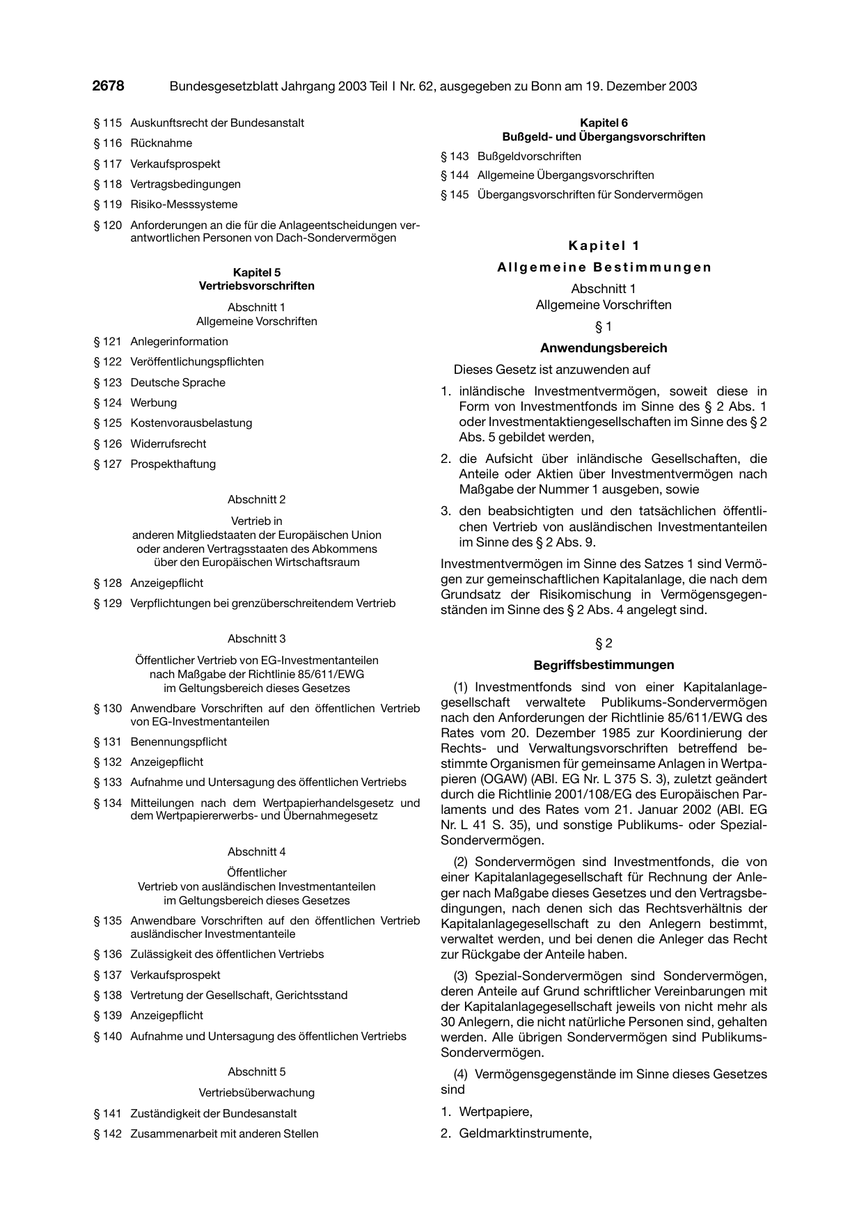 BGBl. 2003, Seite 2678 — Originalseite als Abbildung