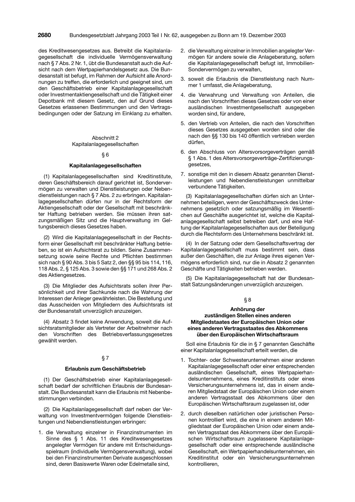 BGBl. 2003, Seite 2680 — Originalseite als Abbildung