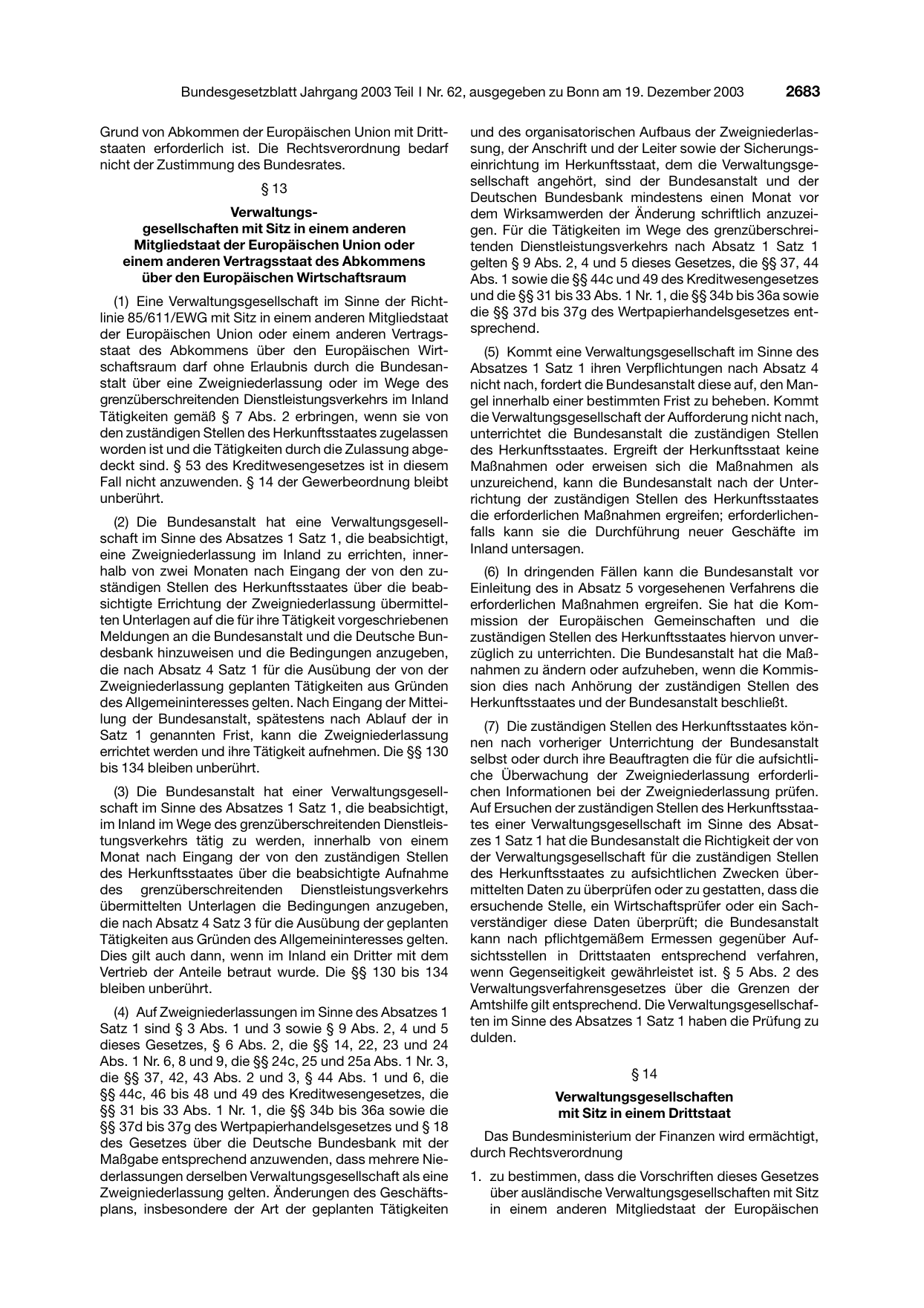 BGBl. 2003, Seite 2683 — Originalseite als Abbildung