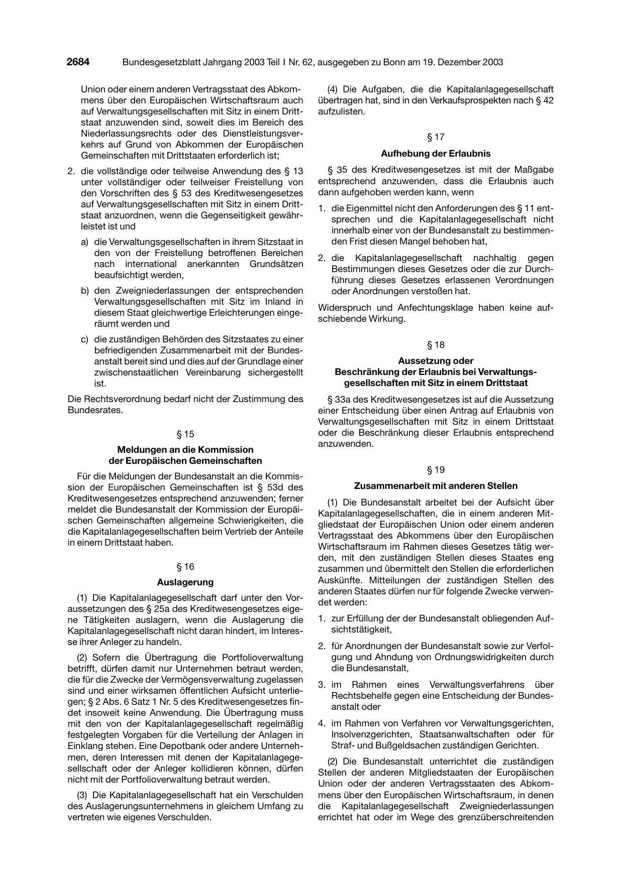 BGBl. 2003, Seite 2684 — Originalseite als Abbildung