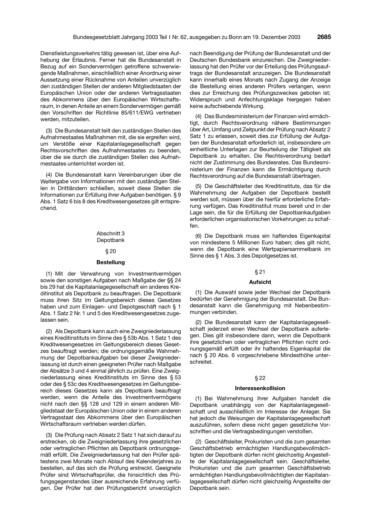BGBl. 2003, Seite 2685 — Originalseite als Abbildung