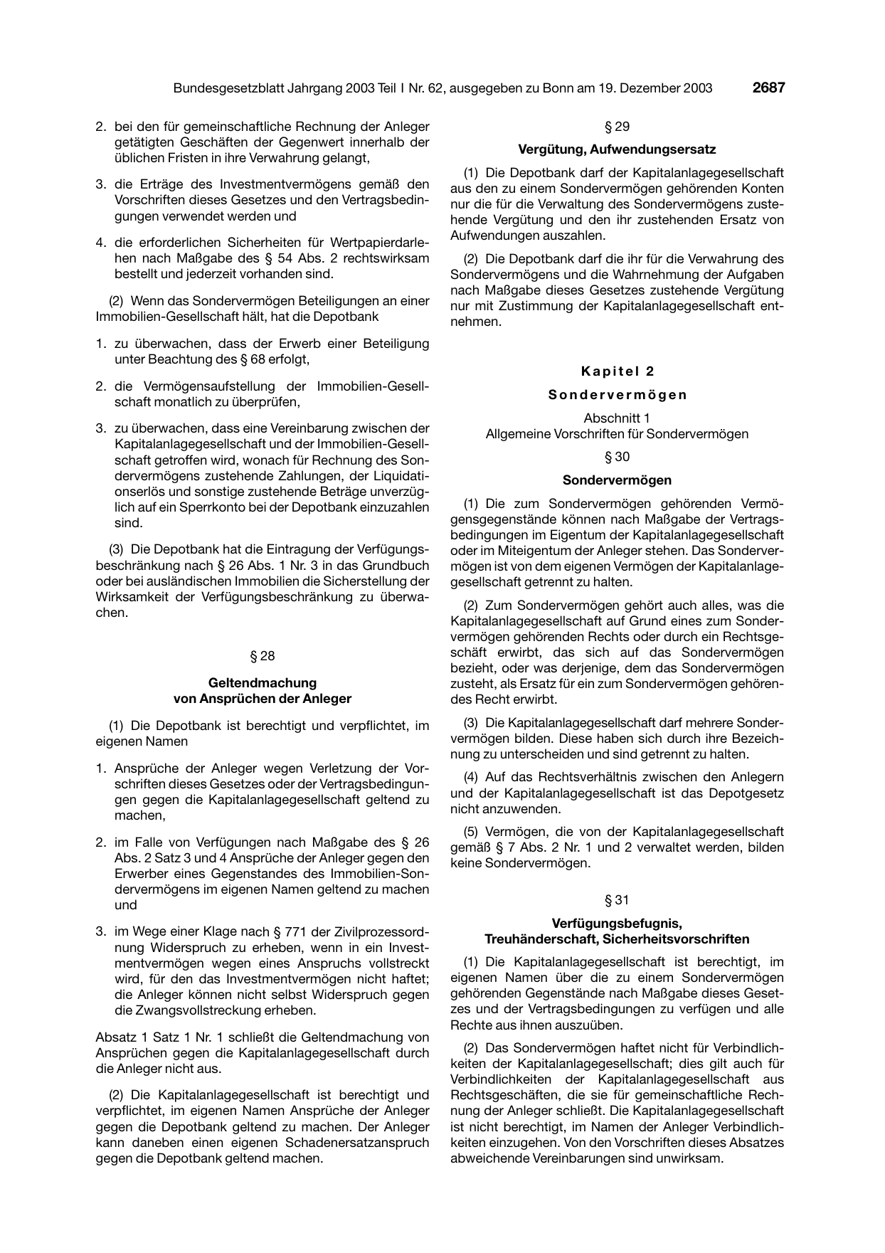 BGBl. 2003, Seite 2687 — Originalseite als Abbildung