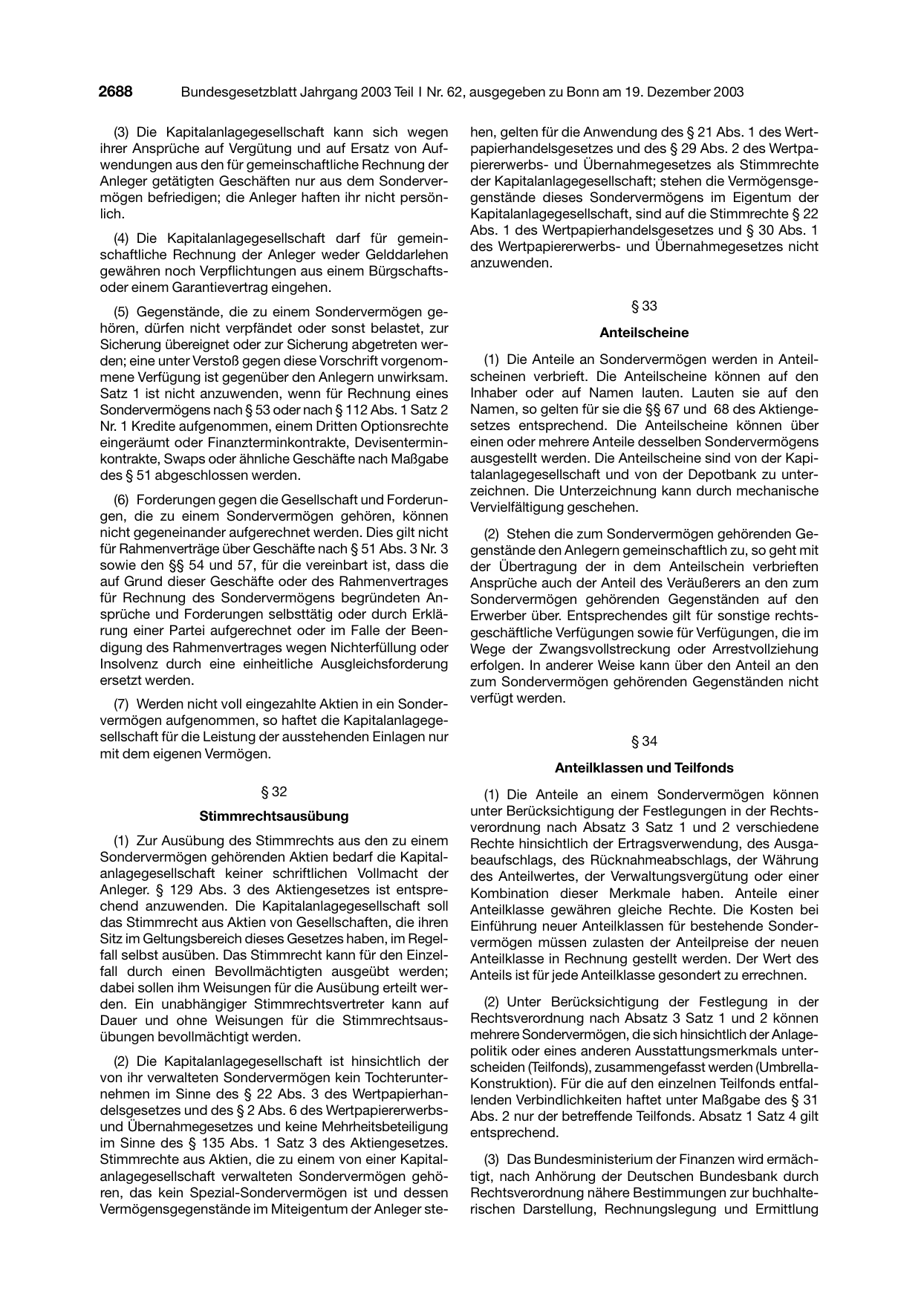 BGBl. 2003, Seite 2688 — Originalseite als Abbildung
