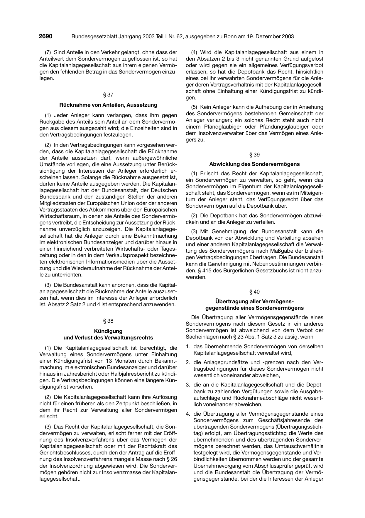 BGBl. 2003, Seite 2690 — Originalseite als Abbildung