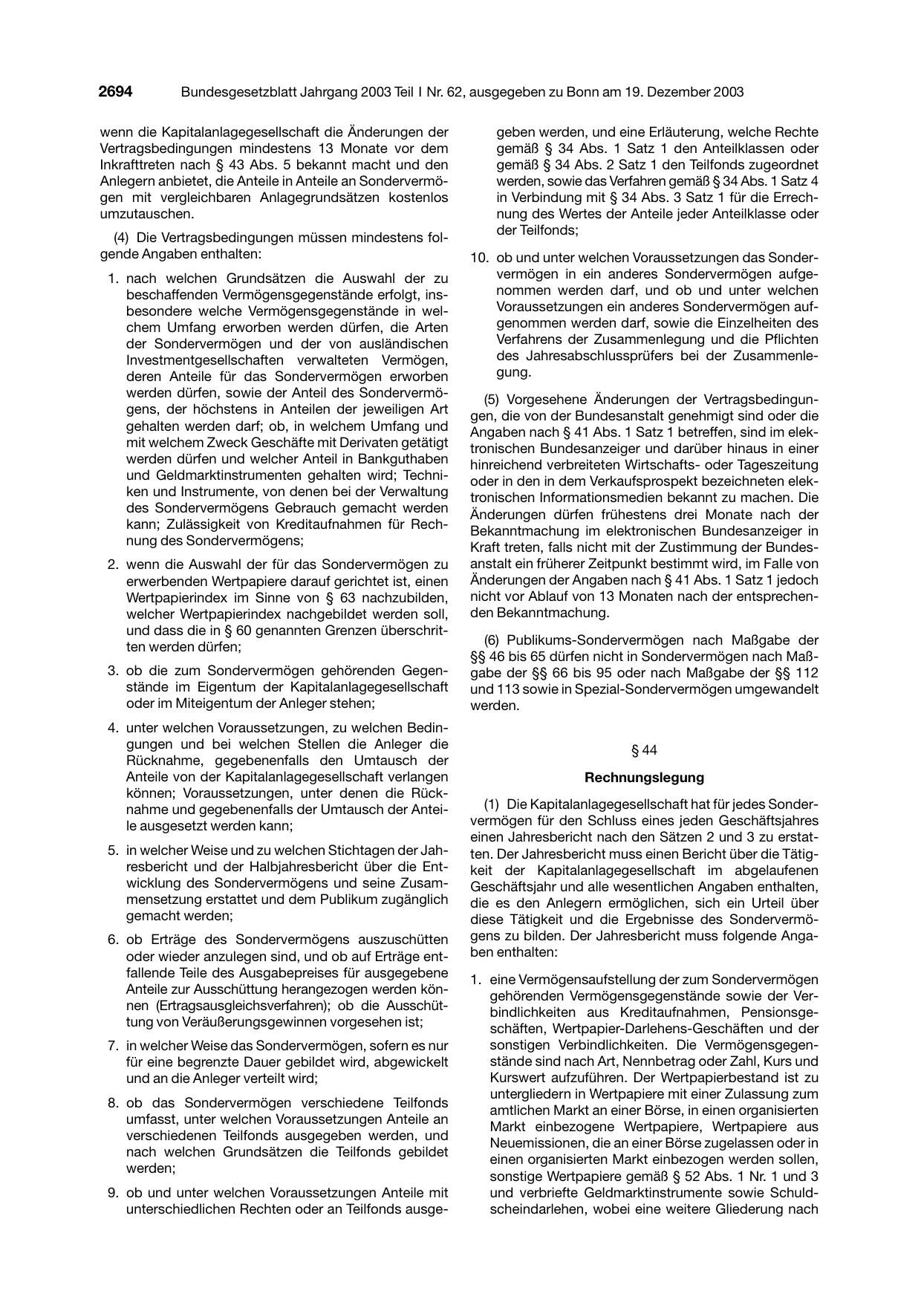 BGBl. 2003, Seite 2694 — Originalseite als Abbildung