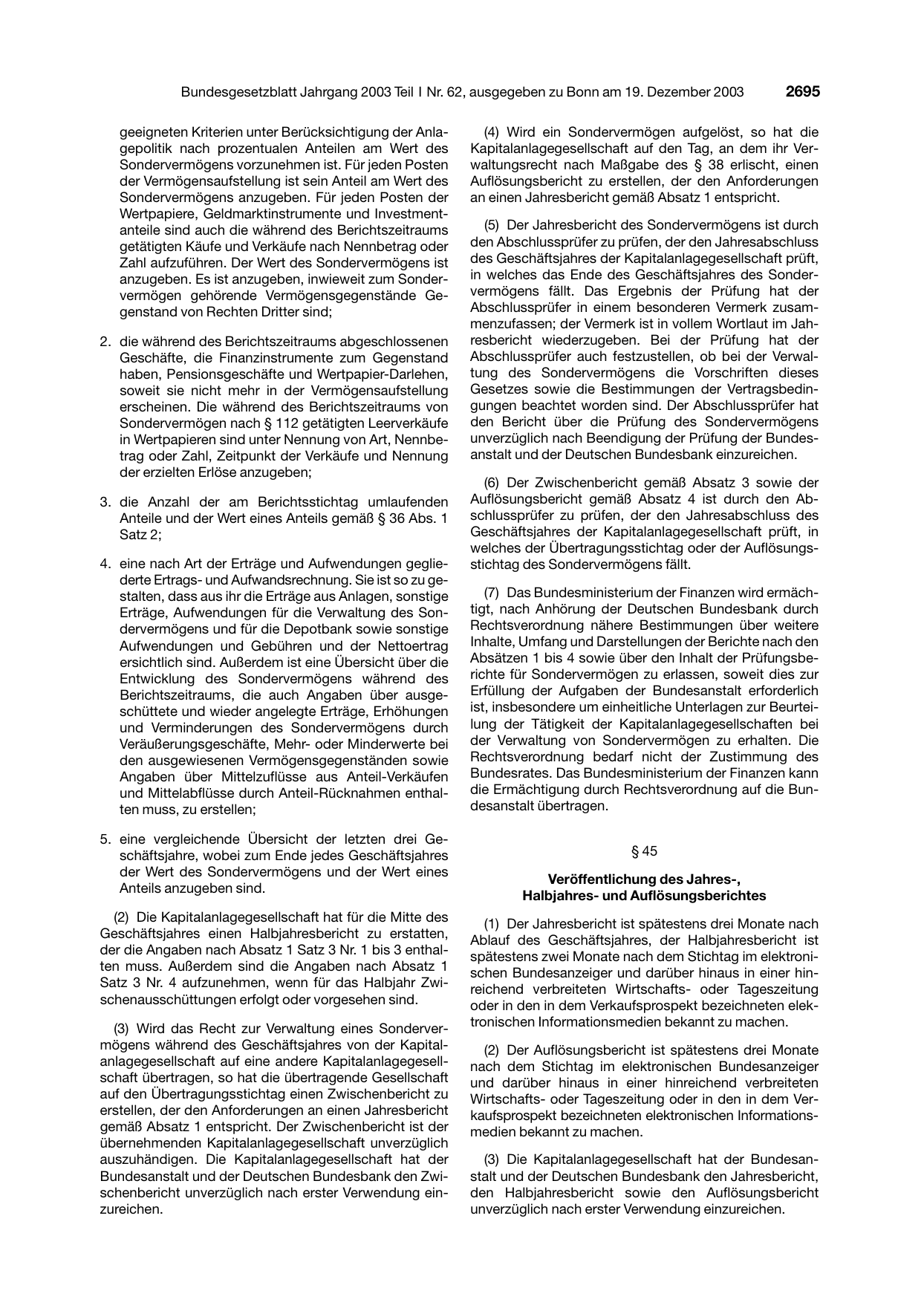 BGBl. 2003, Seite 2695 — Originalseite als Abbildung