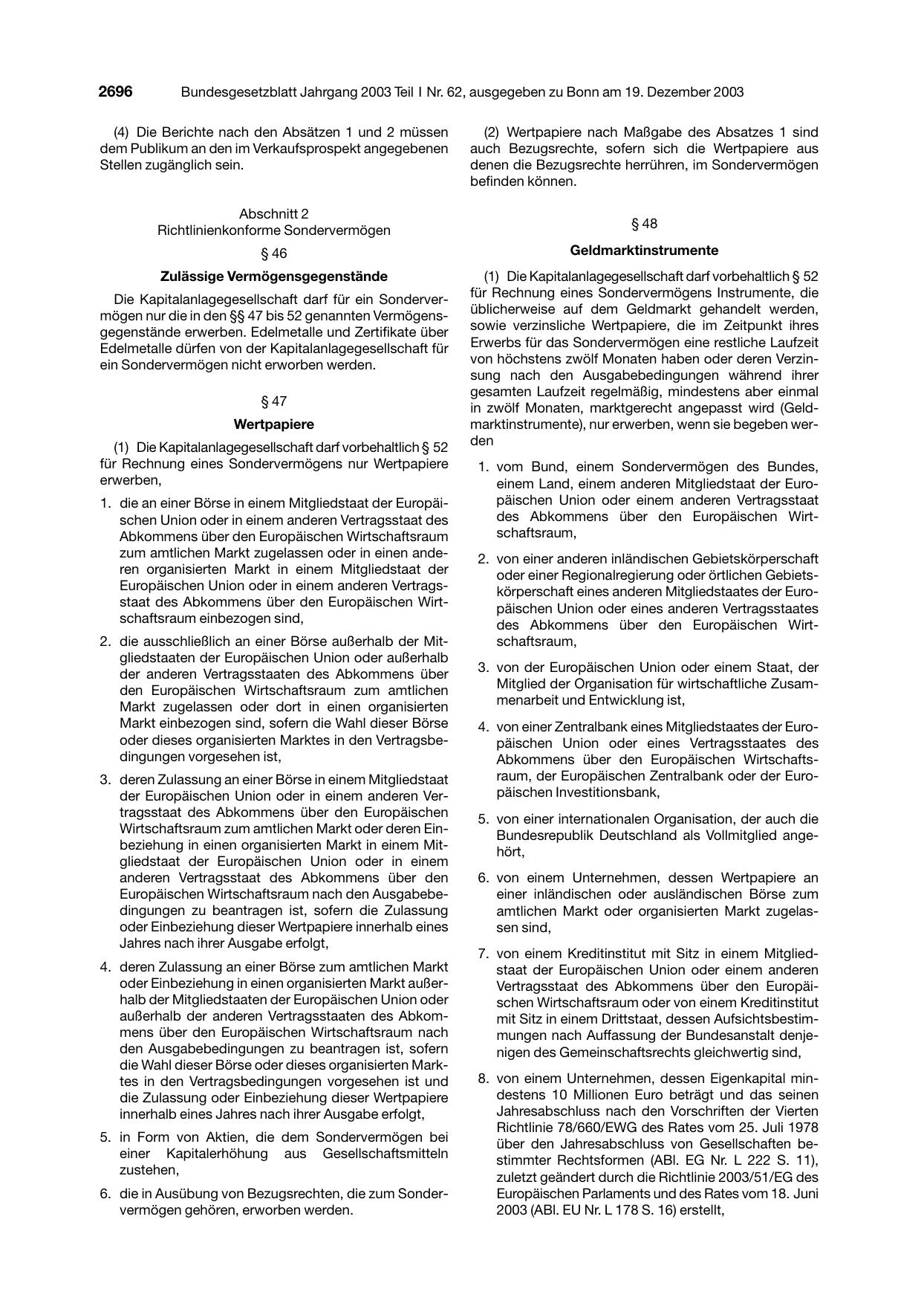 BGBl. 2003, Seite 2696 — Originalseite als Abbildung