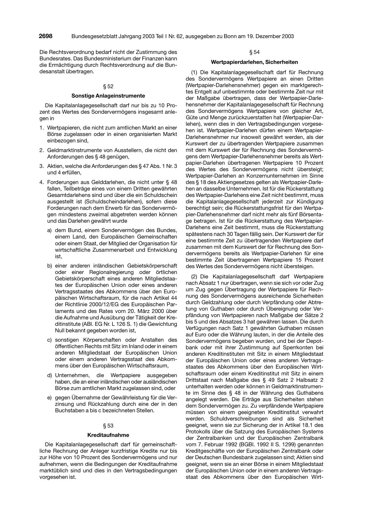 BGBl. 2003, Seite 2698 — Originalseite als Abbildung