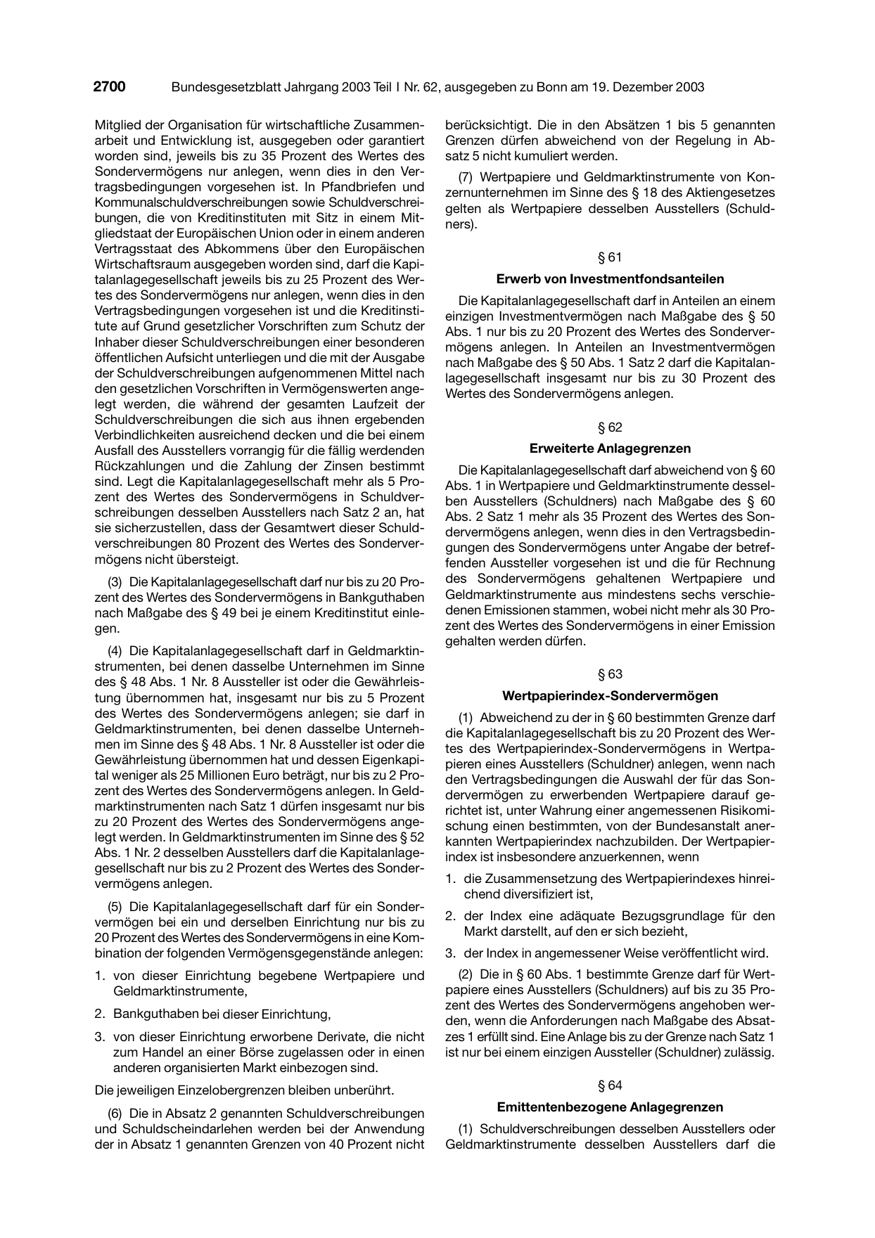 BGBl. 2003, Seite 2700 — Originalseite als Abbildung