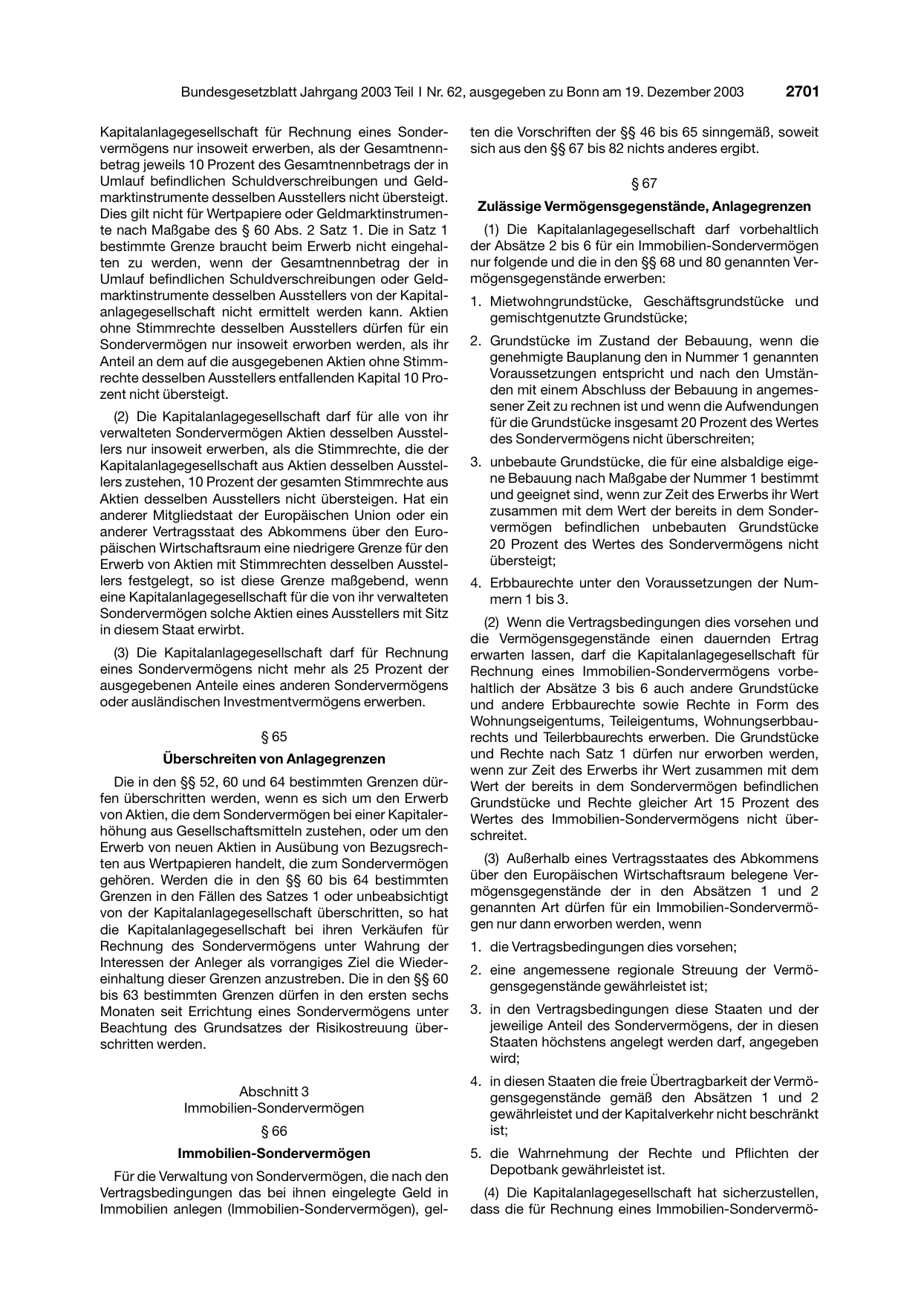 BGBl. 2003, Seite 2701 — Originalseite als Abbildung