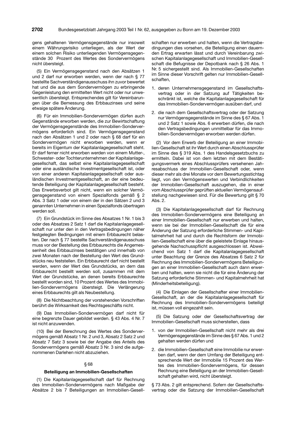 BGBl. 2003, Seite 2702 — Originalseite als Abbildung