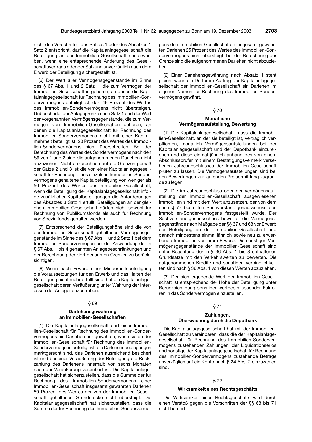BGBl. 2003, Seite 2703 — Originalseite als Abbildung