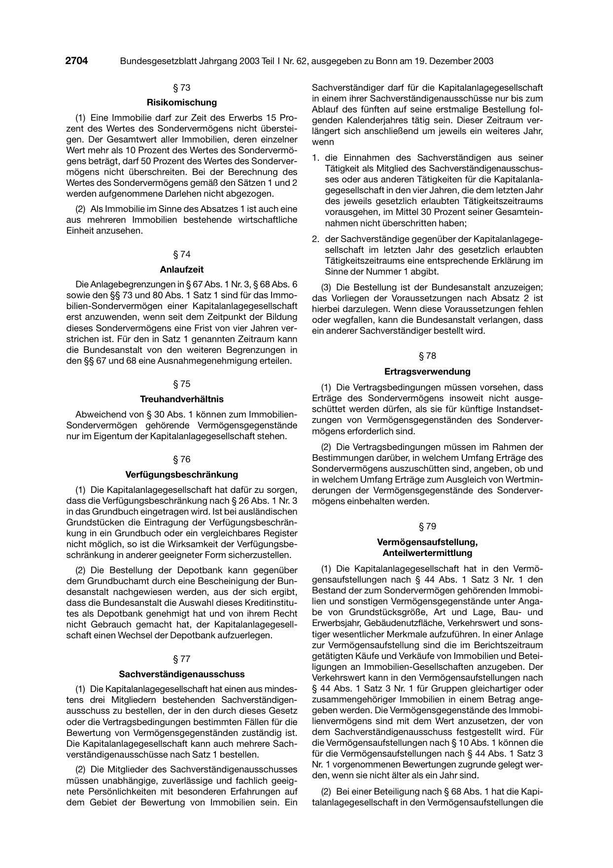 BGBl. 2003, Seite 2704 — Originalseite als Abbildung