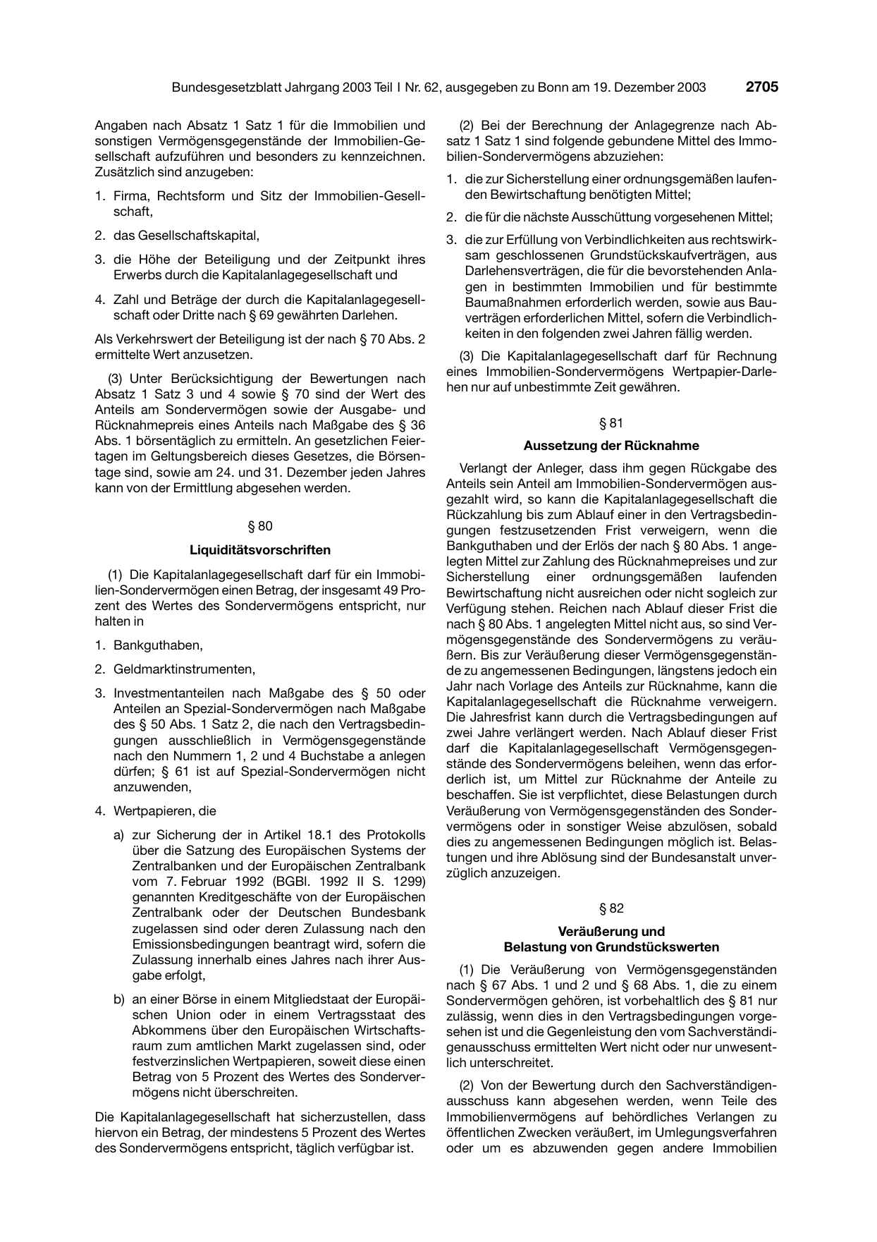BGBl. 2003, Seite 2705 — Originalseite als Abbildung