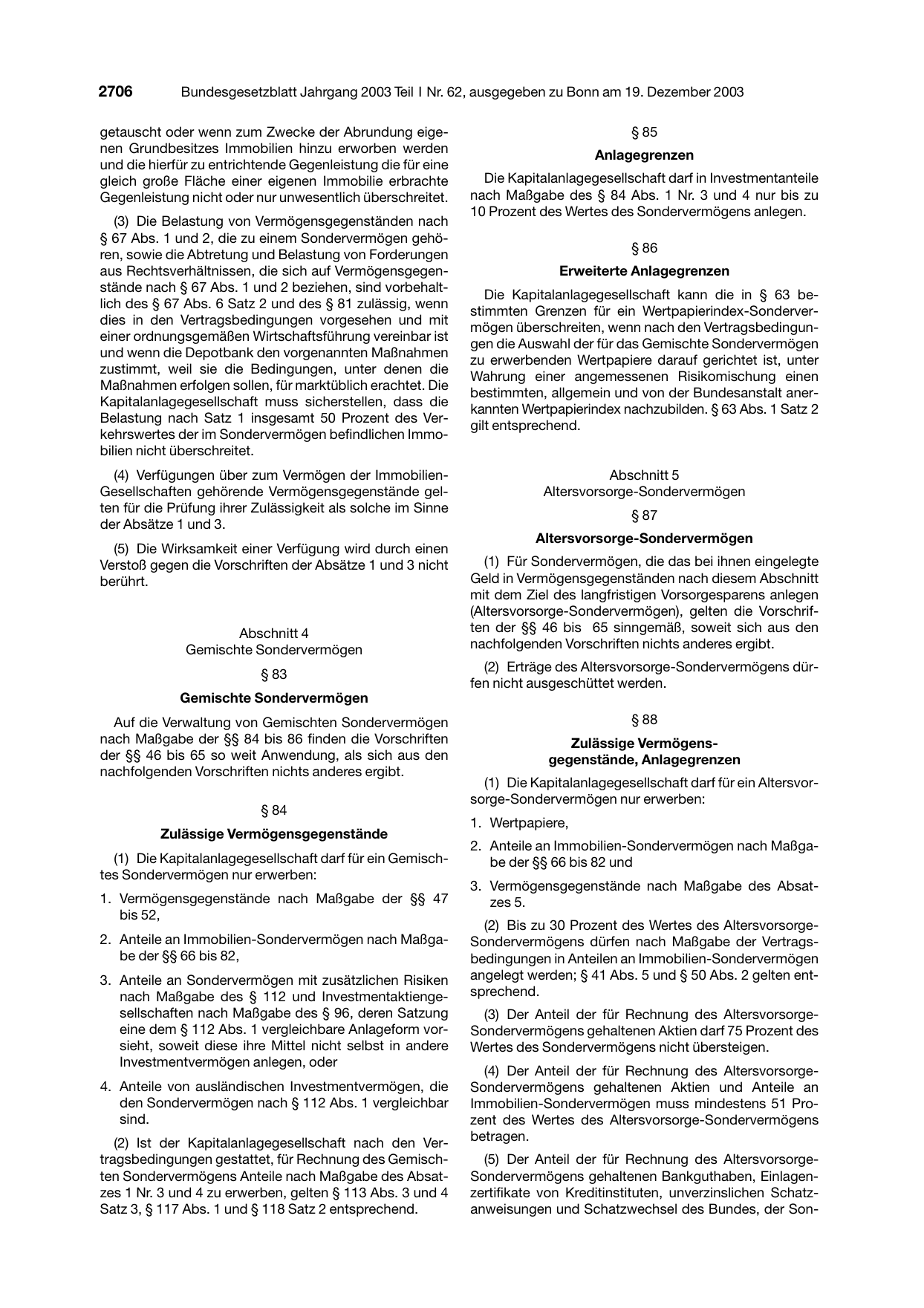 BGBl. 2003, Seite 2706 — Originalseite als Abbildung