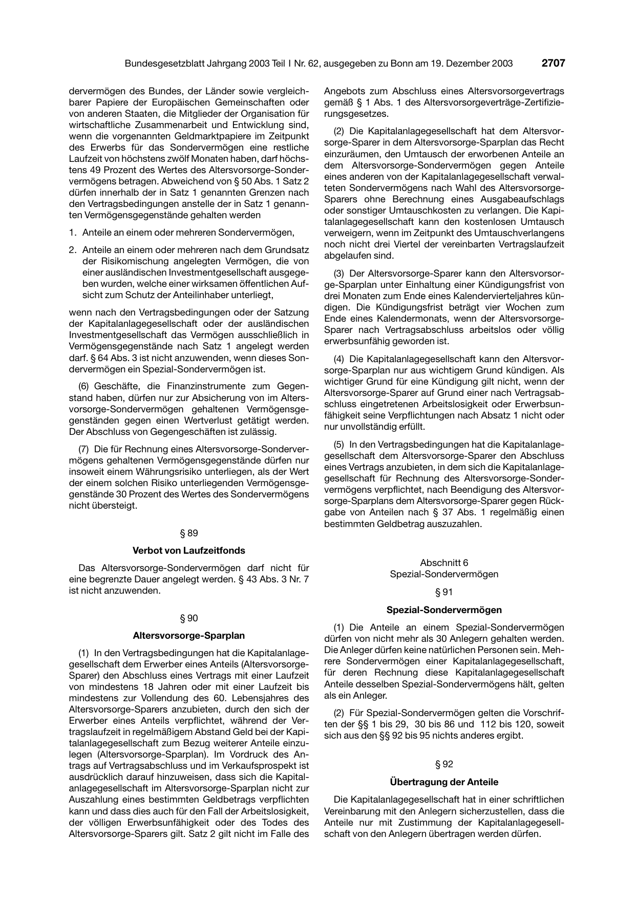 BGBl. 2003, Seite 2707 — Originalseite als Abbildung