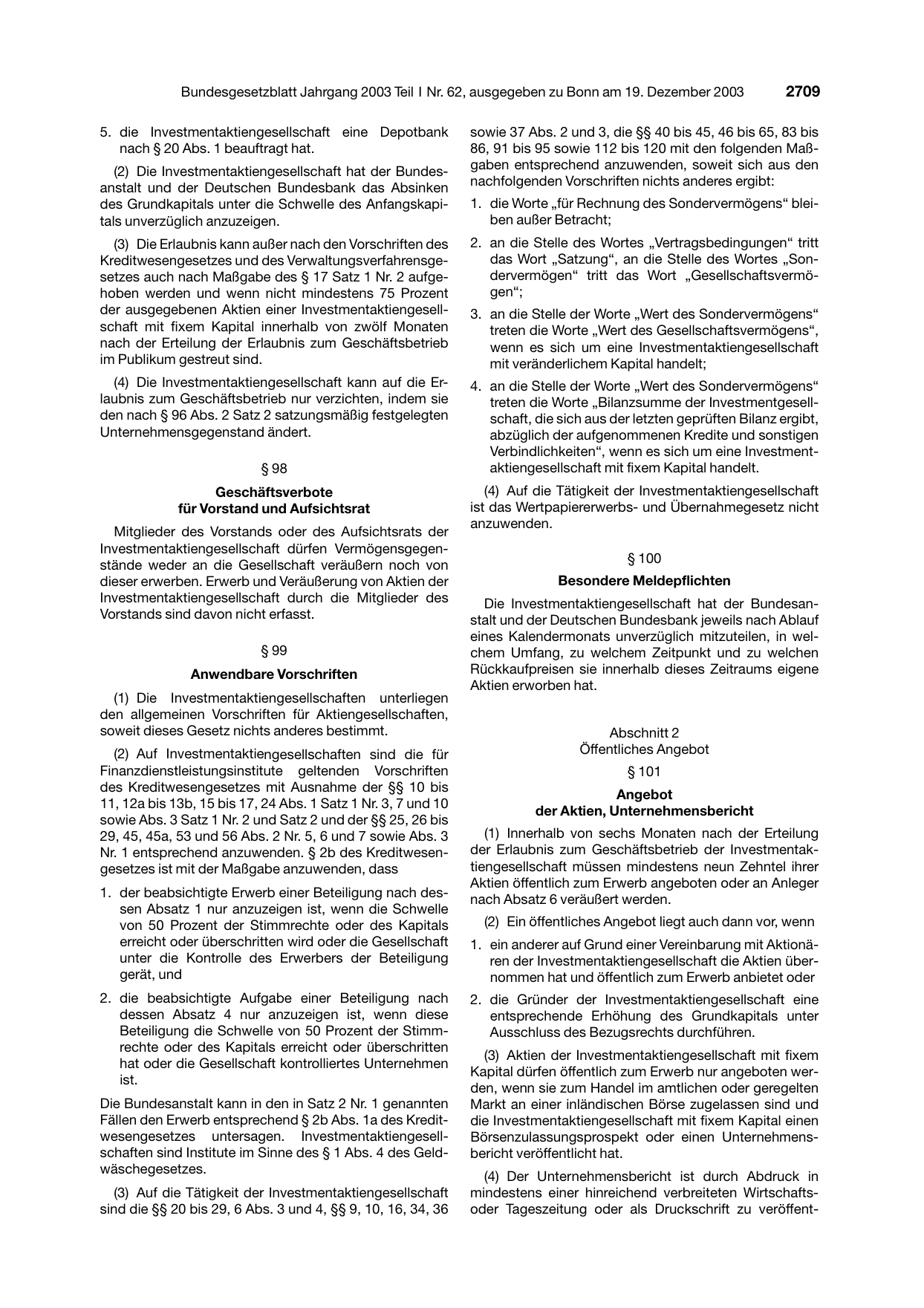 BGBl. 2003, Seite 2709 — Originalseite als Abbildung