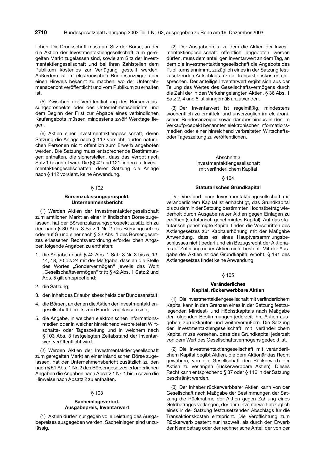 BGBl. 2003, Seite 2710 — Originalseite als Abbildung