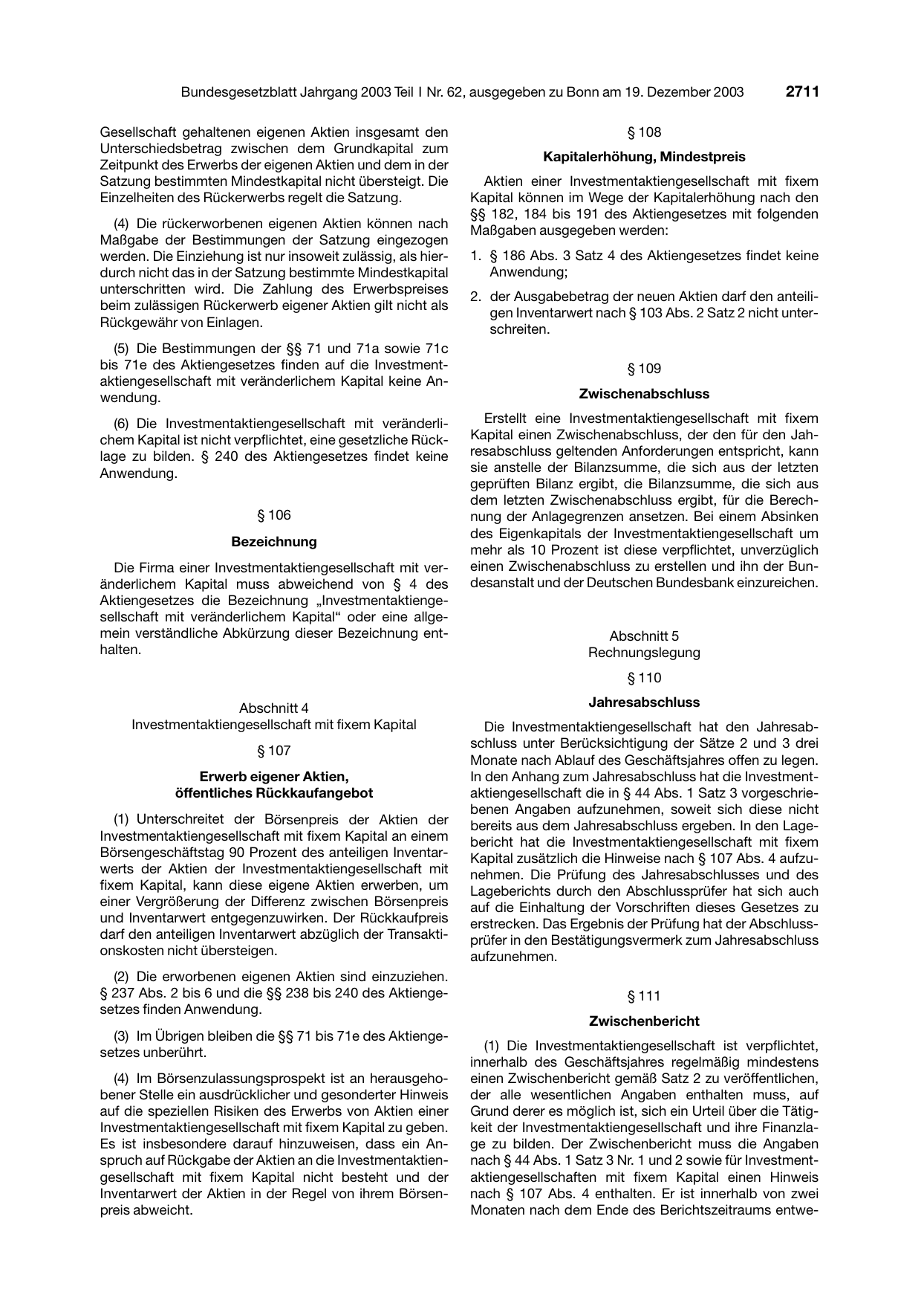 BGBl. 2003, Seite 2711 — Originalseite als Abbildung