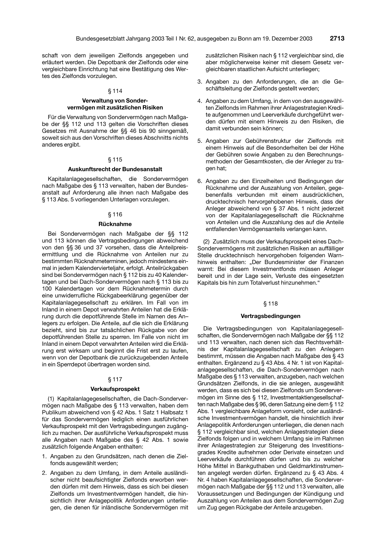 BGBl. 2003, Seite 2713 — Originalseite als Abbildung